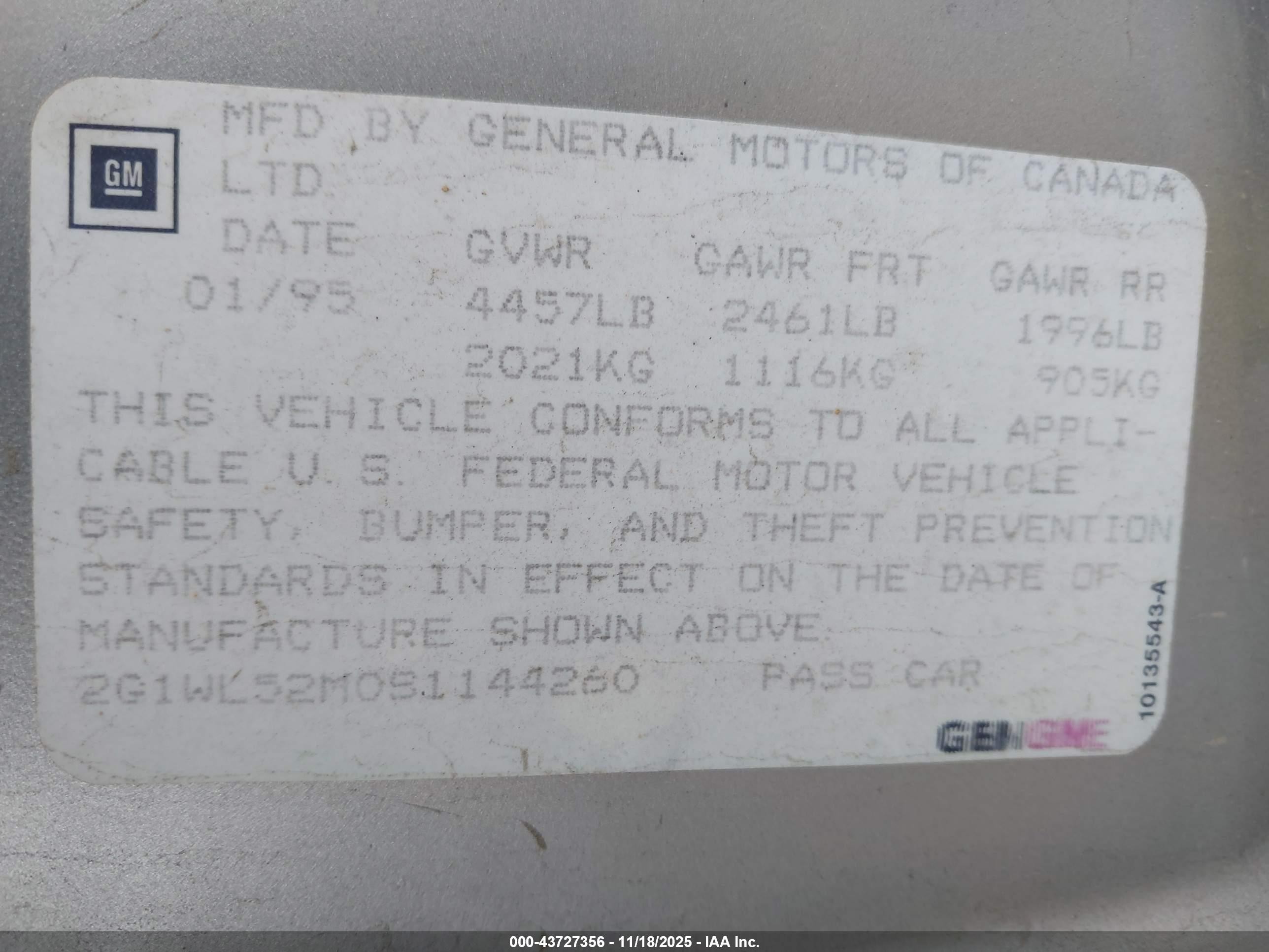 1995 Chevrolet Lumina   Silver vin: 2G1WL52M0S1144260