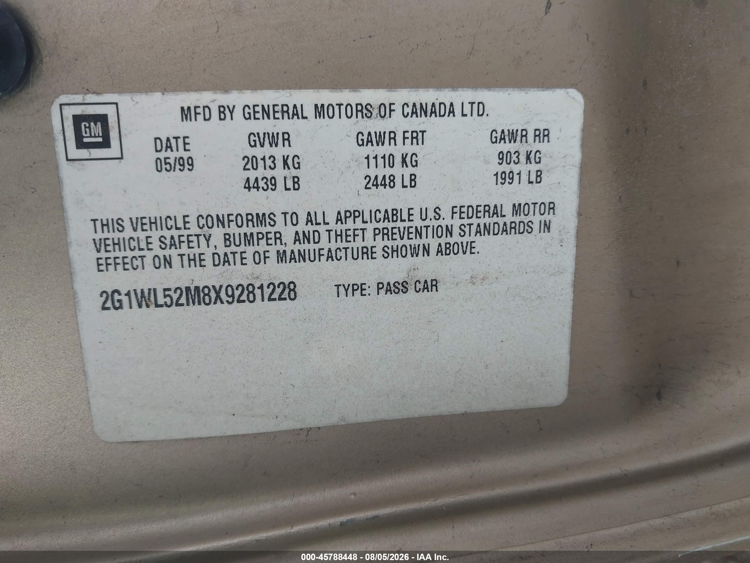 1999 Chevrolet Lumina   Бежевый vin: 2G1WL52M8X9281228