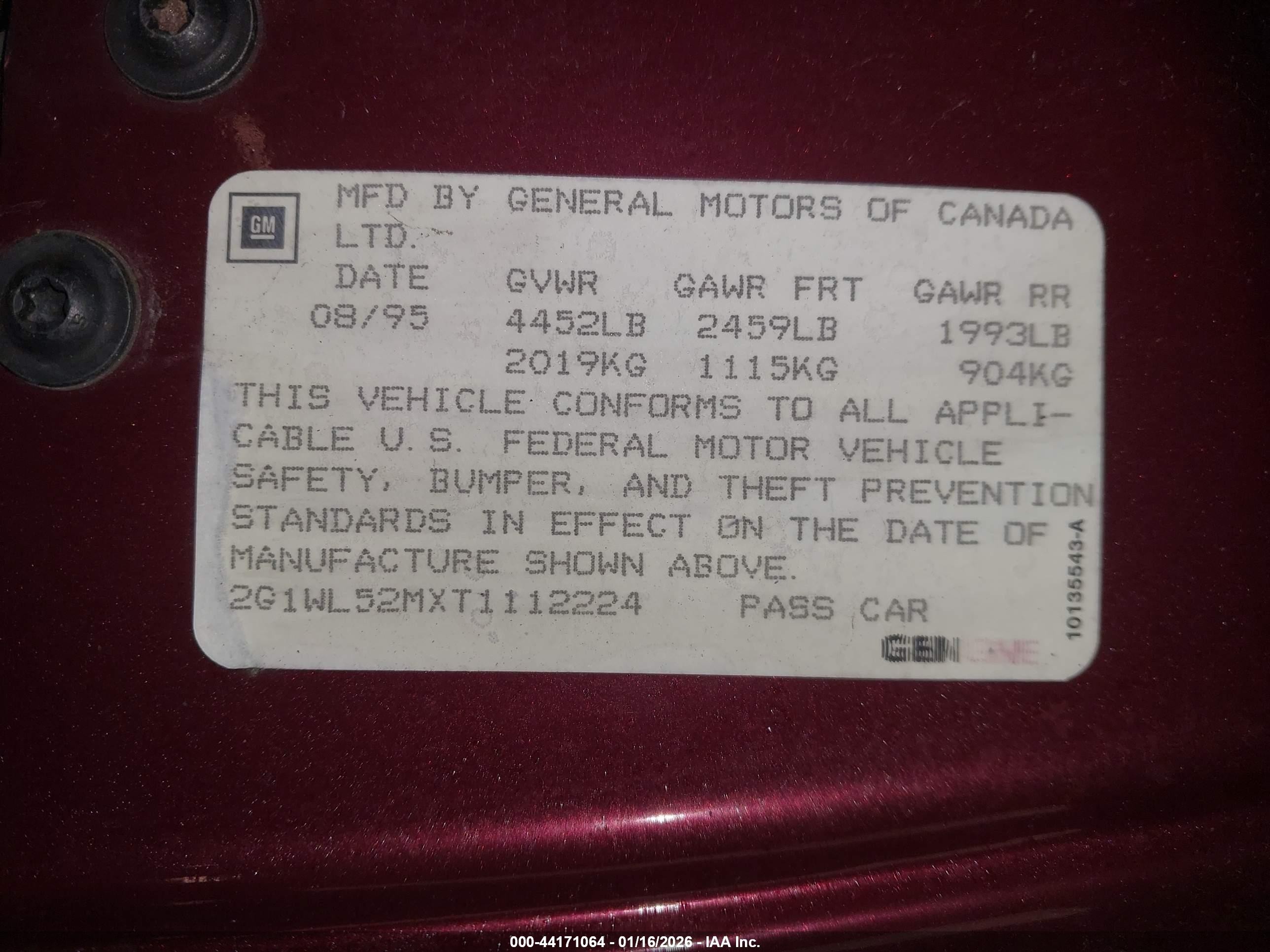 1996 Chevrolet Lumina   Red vin: 2G1WL52MXT1112224