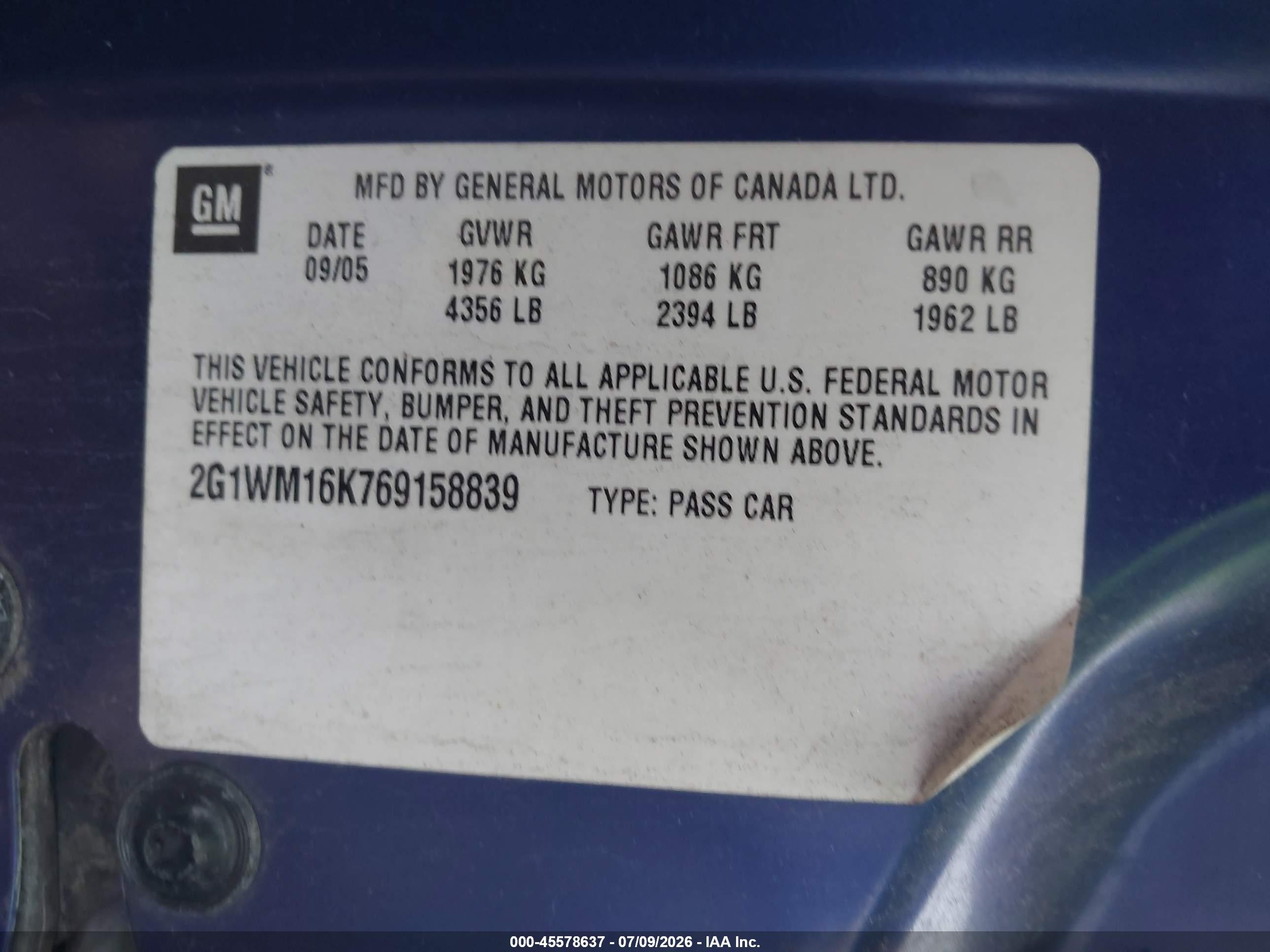 2006 Chevrolet Monte Carlo Lt Blue vin: 2G1WM16K769158839