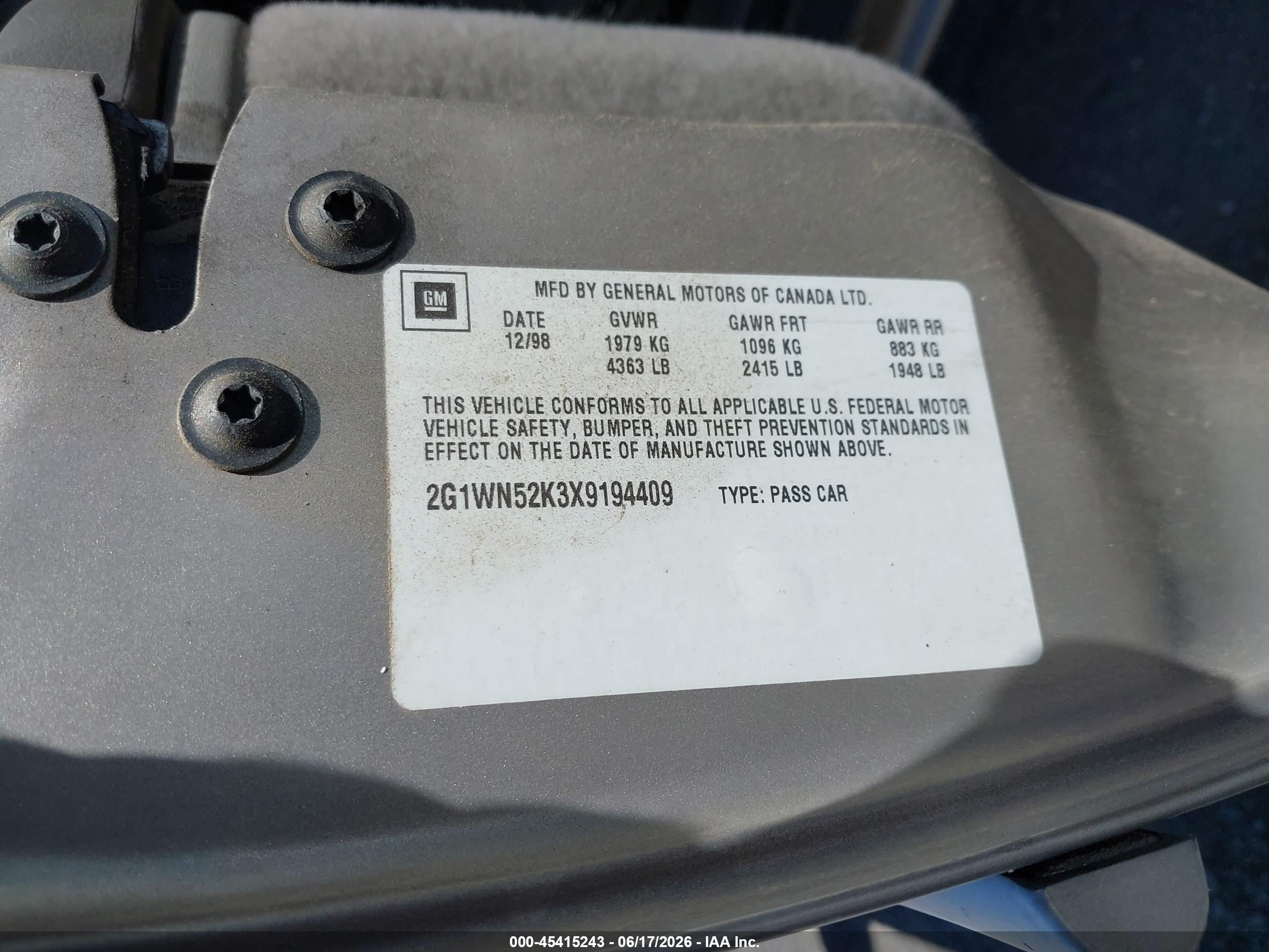 1999 Chevrolet Lumina Ltz Gray vin: 2G1WN52K3X9194409