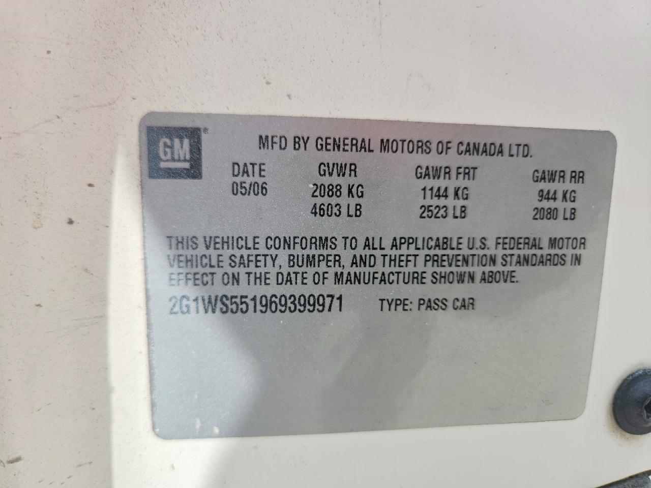 2006 Chevrolet Impala Police White vin: 2G1WS551969399971