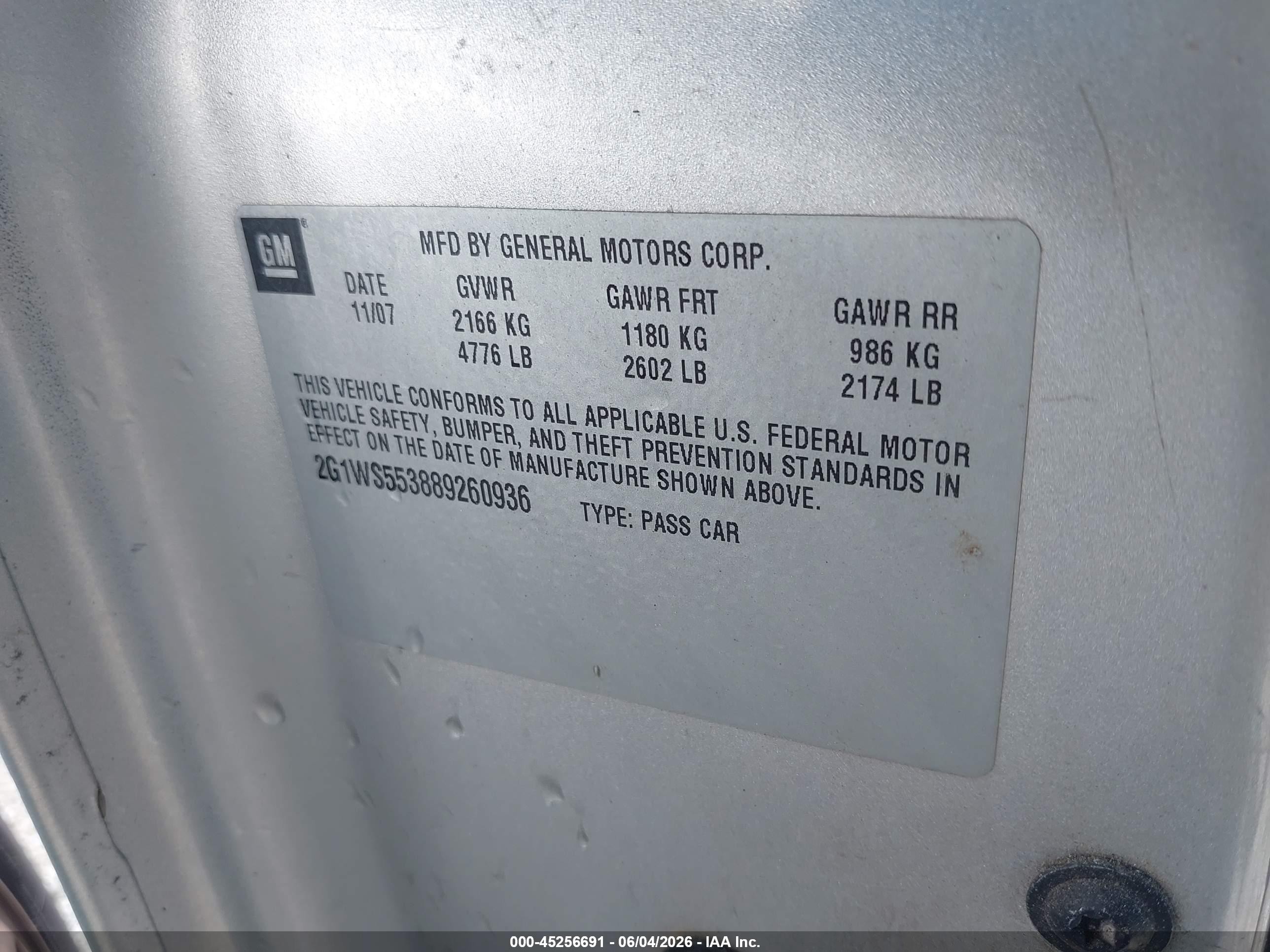 2008 Chevrolet Impala Police Gray vin: 2G1WS553889260936