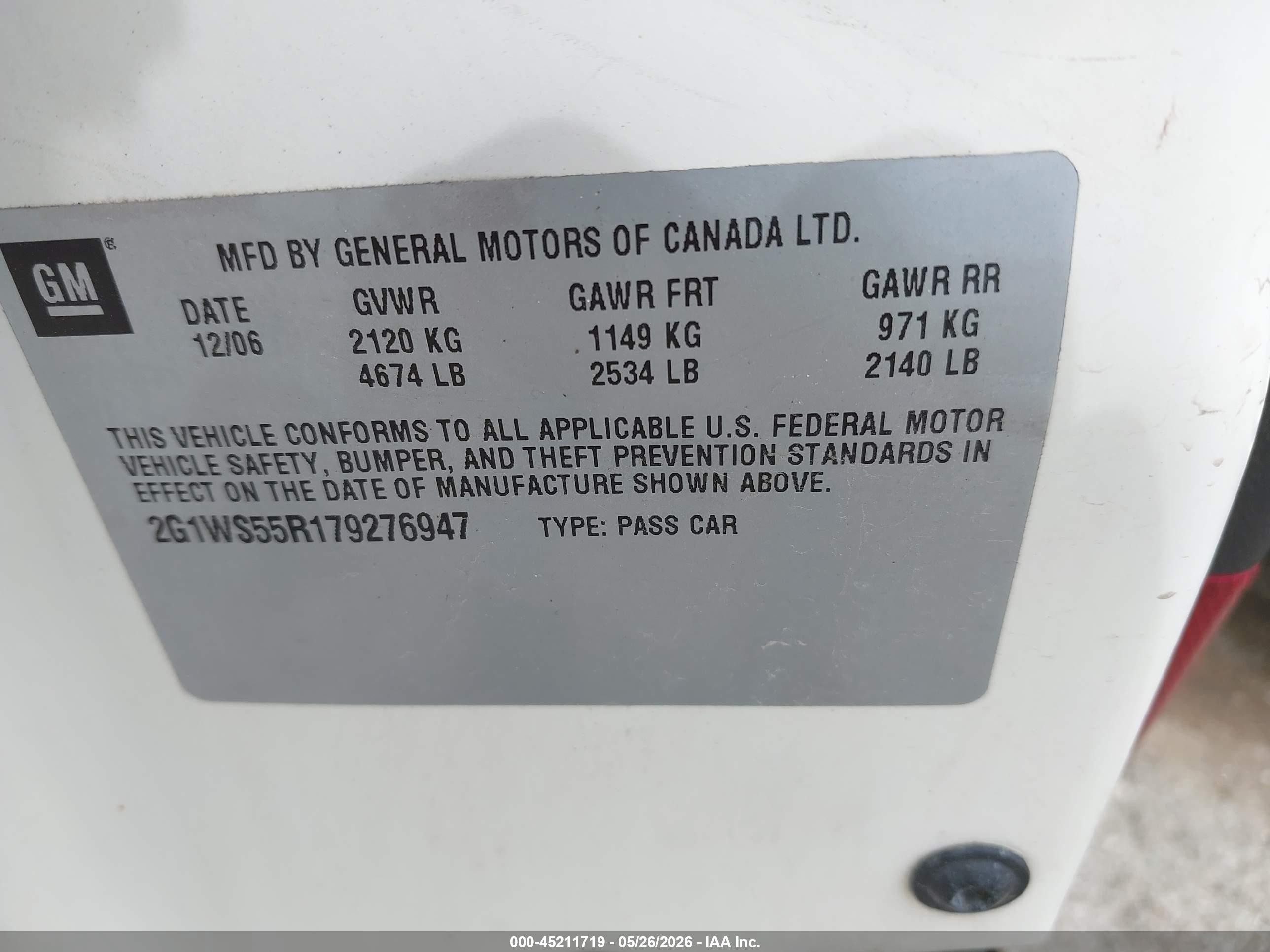 2007 Chevrolet Impala Police White vin: 2G1WS55R179276947