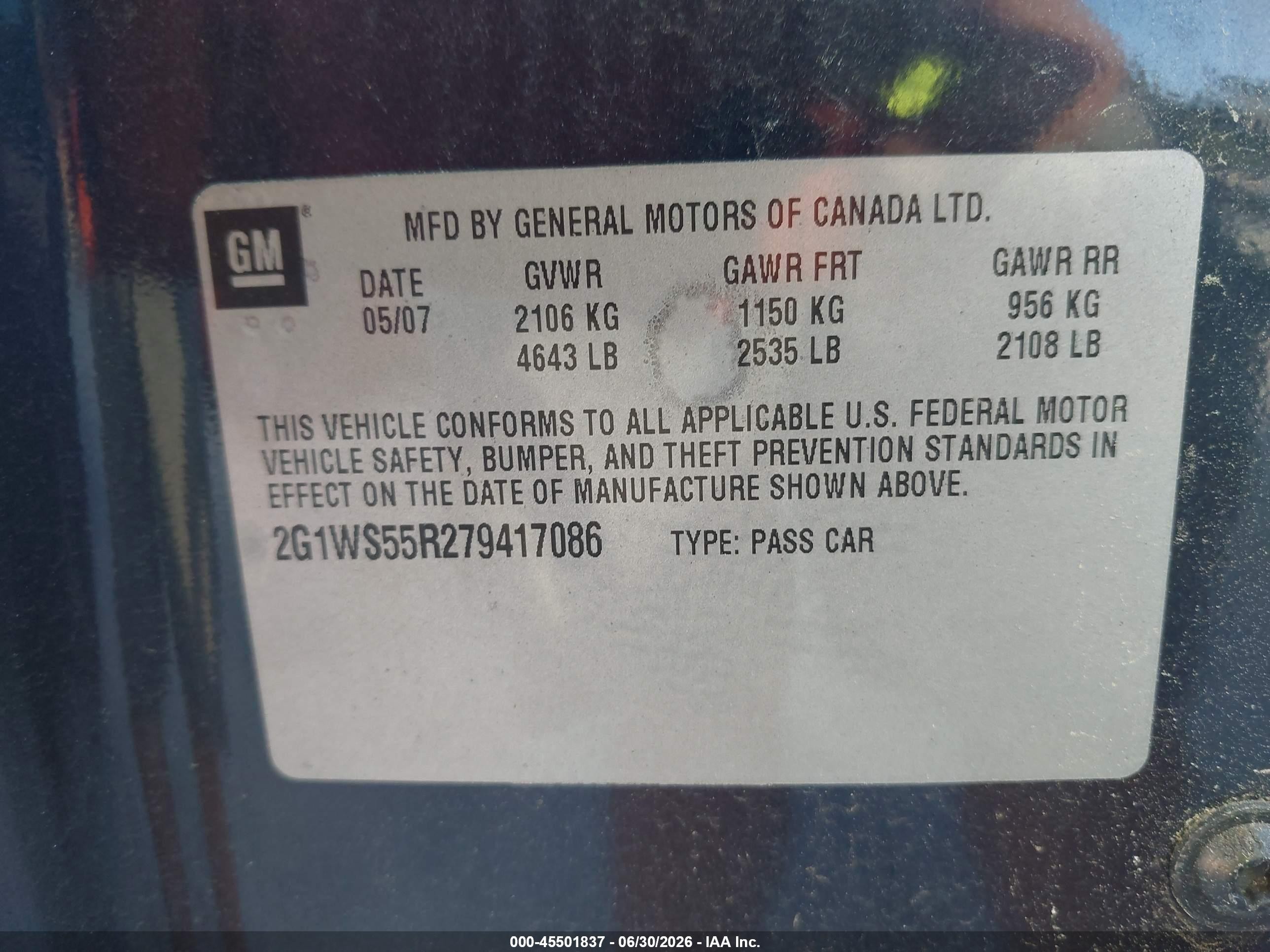 2007 Chevrolet Impala Police Pkg Police Pkg 9c1 Blue vin: 2G1WS55R279417086