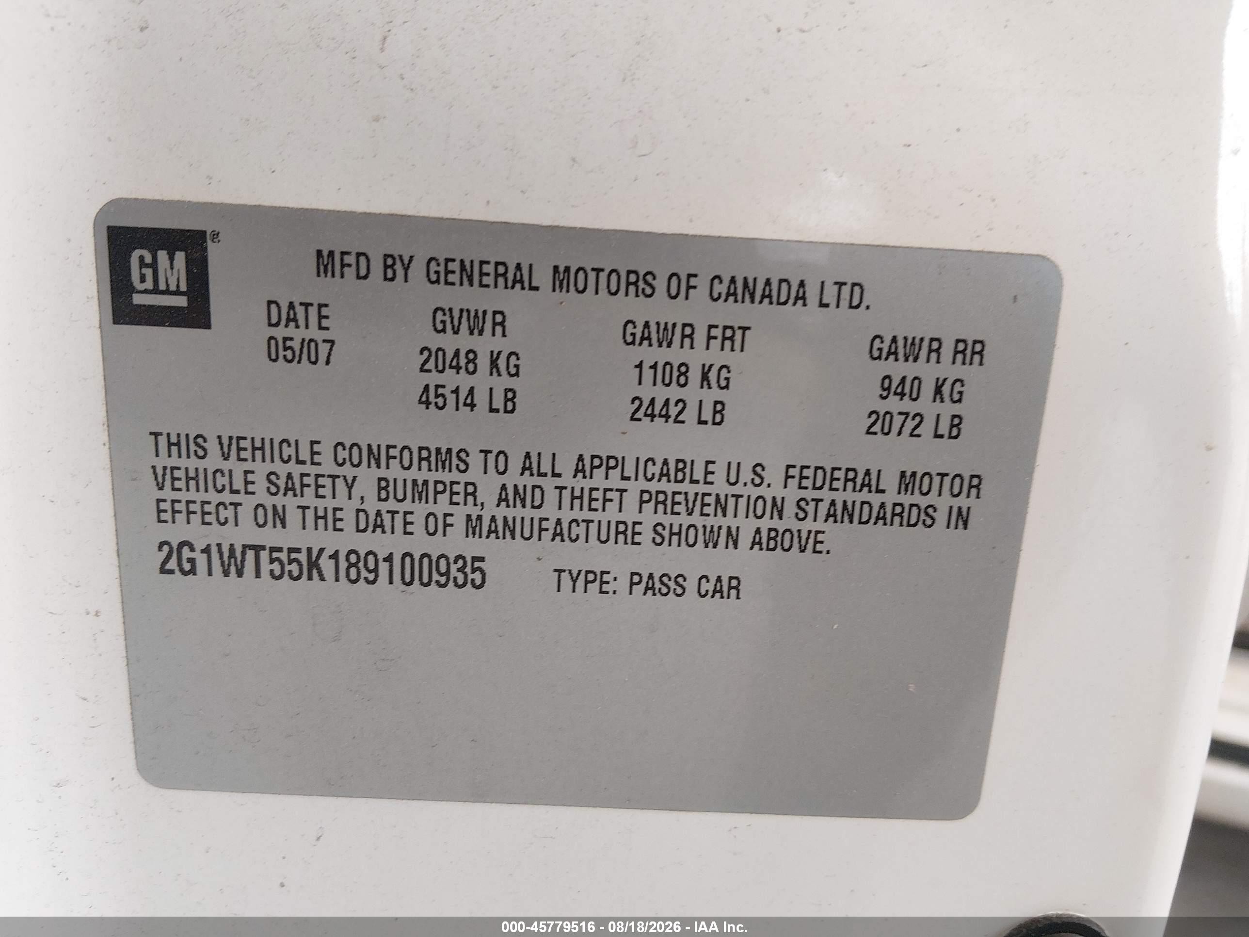 2008 Chevrolet Impala Lt White vin: 2G1WT55K189100935