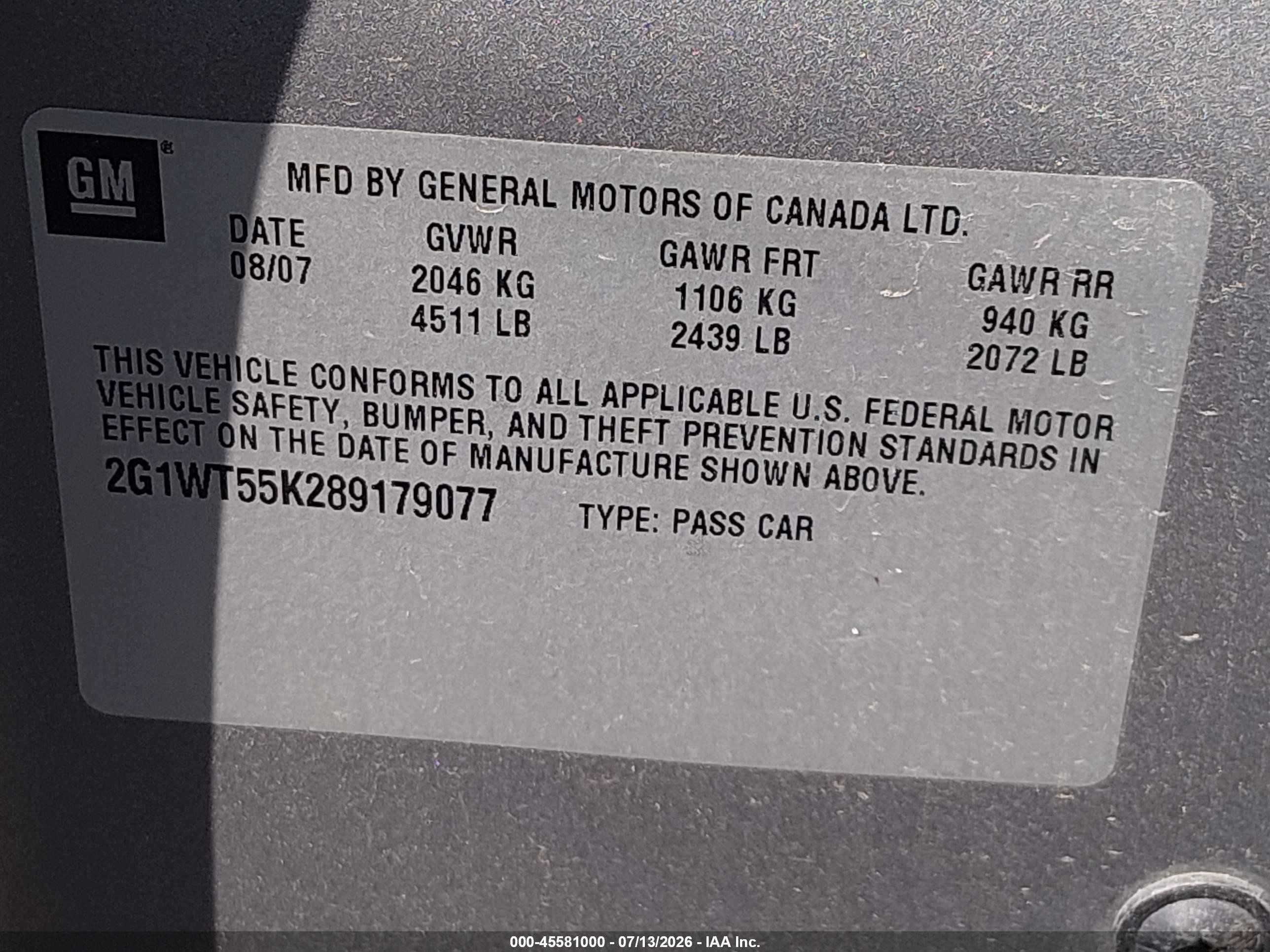 2008 Chevrolet Impala Lt Green vin: 2G1WT55K289179077