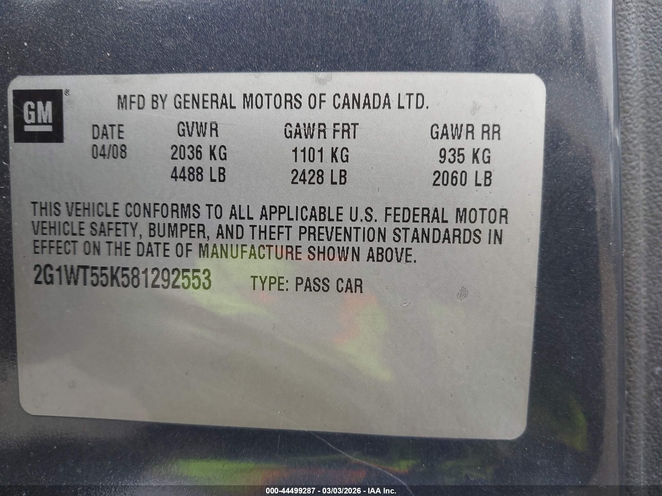 2008 Chevrolet Impala Lt Gray vin: 2G1WT55K581292553
