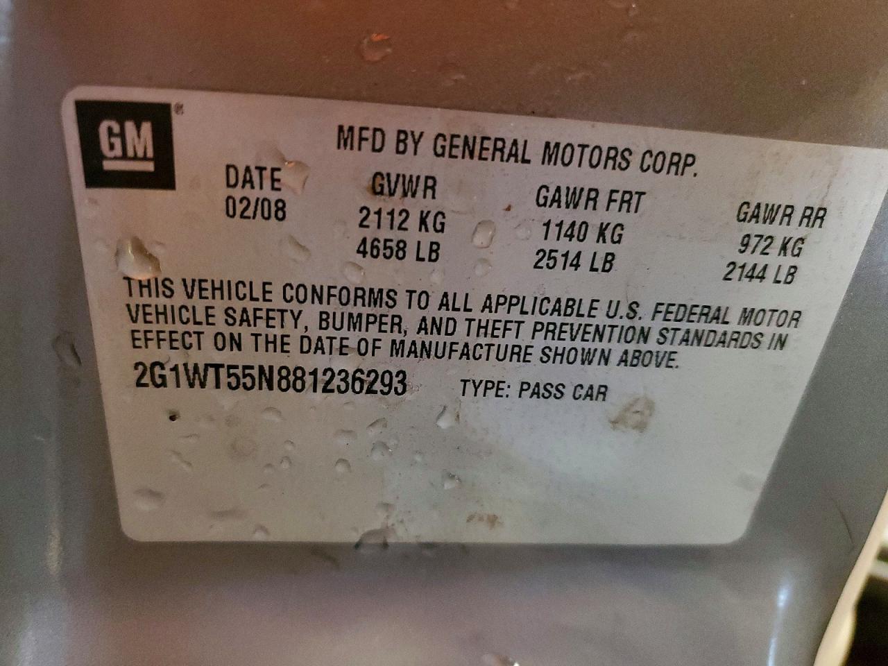 2008 Chevrolet Impala Lt Gray vin: 2G1WT55N881236293