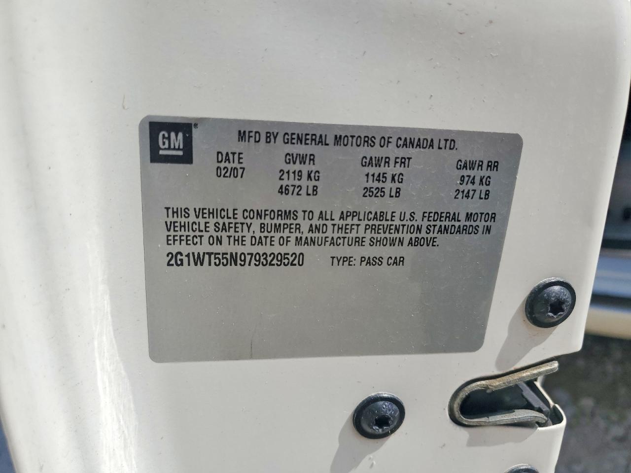2007 Chevrolet Impala Lt White vin: 2G1WT55N979329520