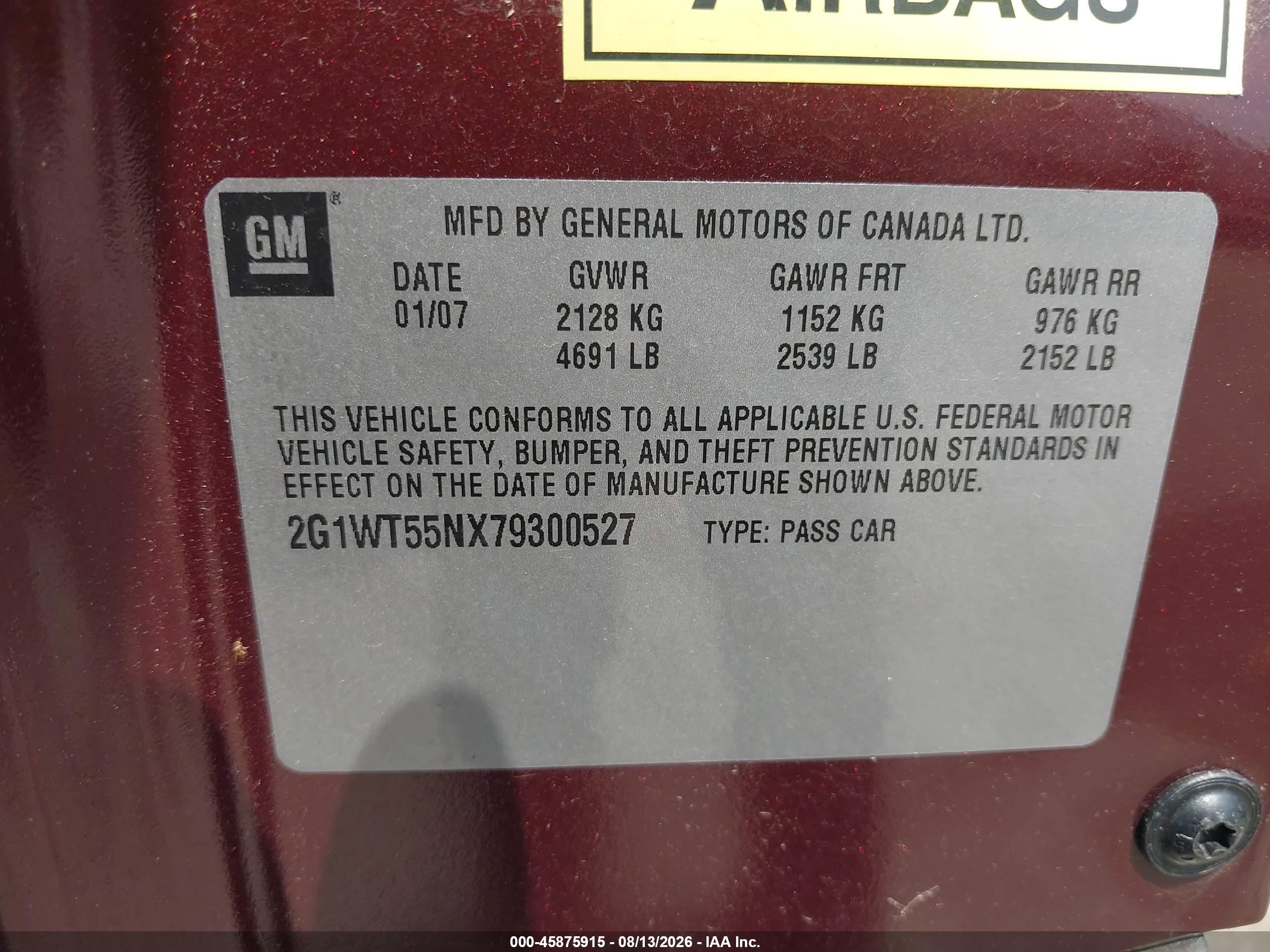 2007 Chevrolet Impala Lt Maroon vin: 2G1WT55NX79300527