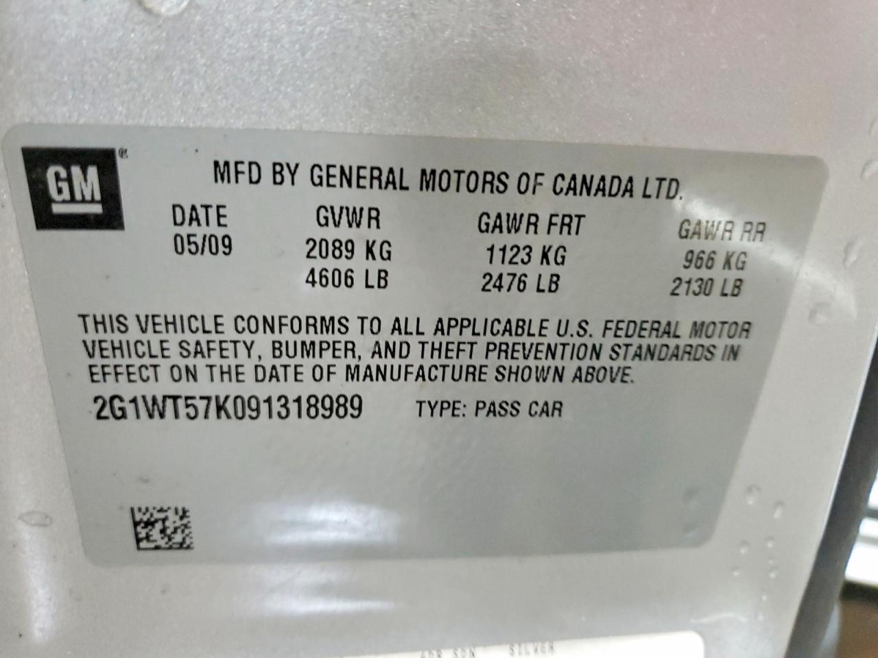 2009 Chevrolet Impala 1lt Silver vin: 2G1WT57K091318989