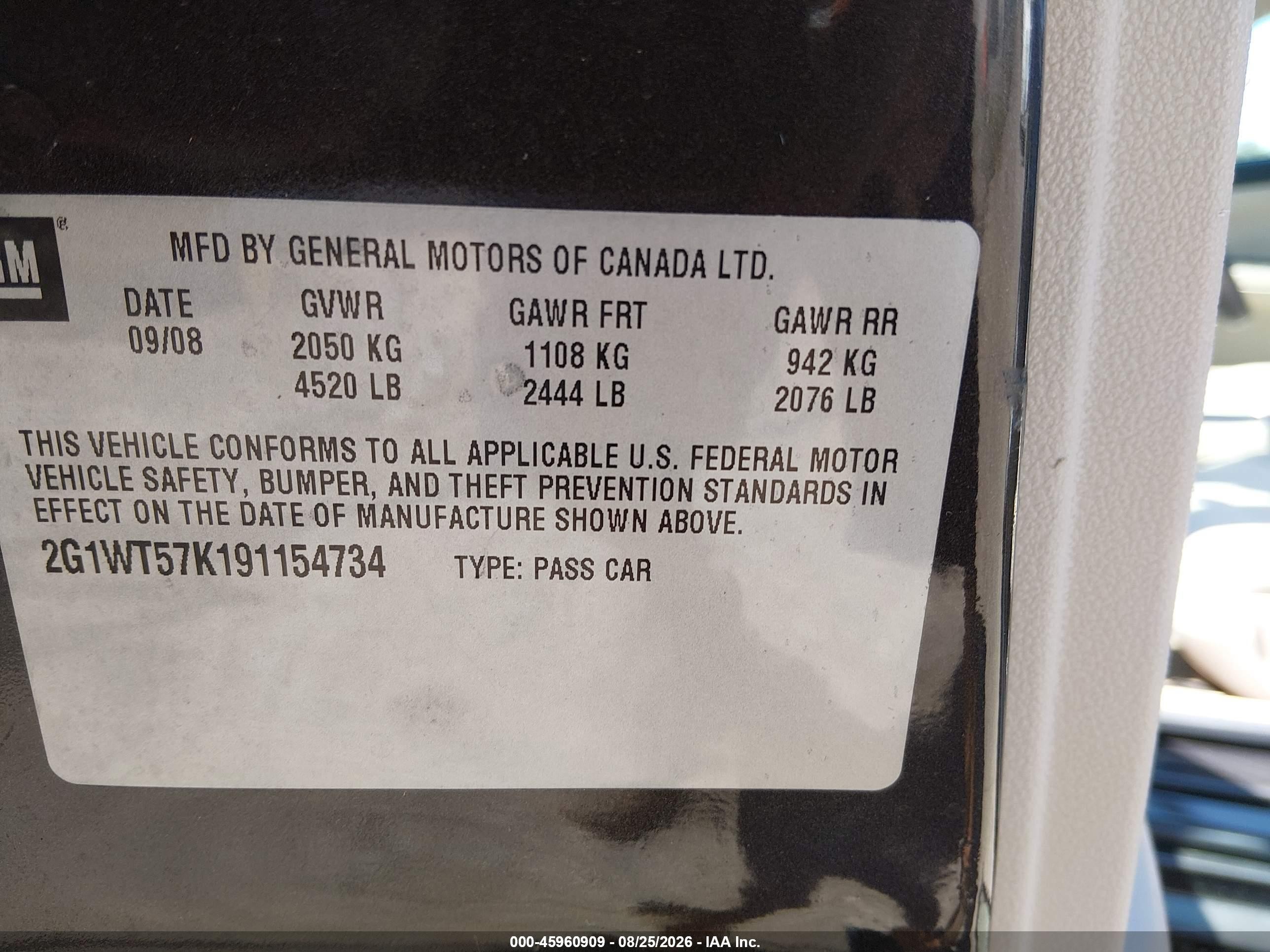2009 Chevrolet Impala Lt Brown vin: 2G1WT57K191154734