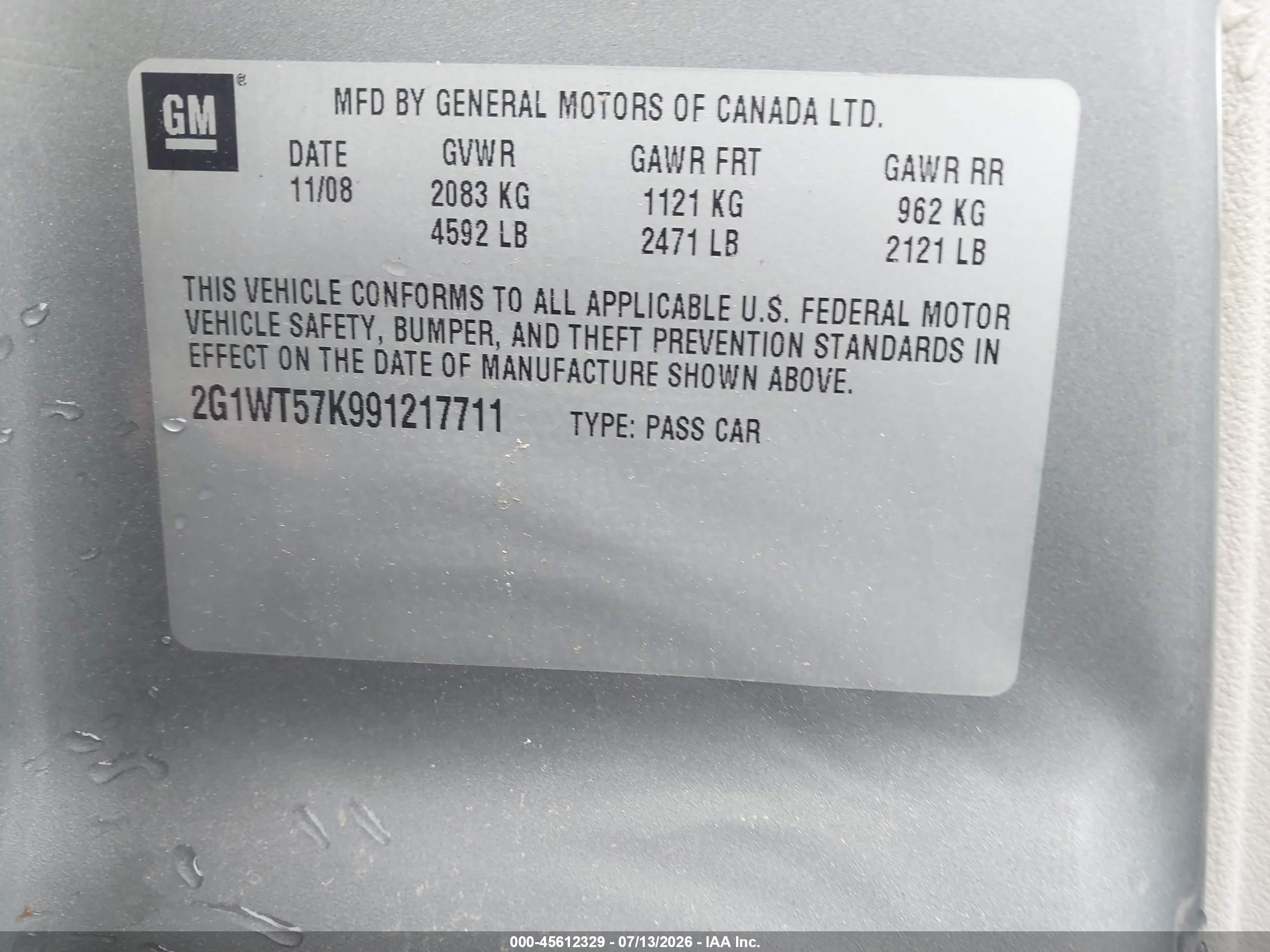 2009 Chevrolet Impala Lt Gray vin: 2G1WT57K991217711