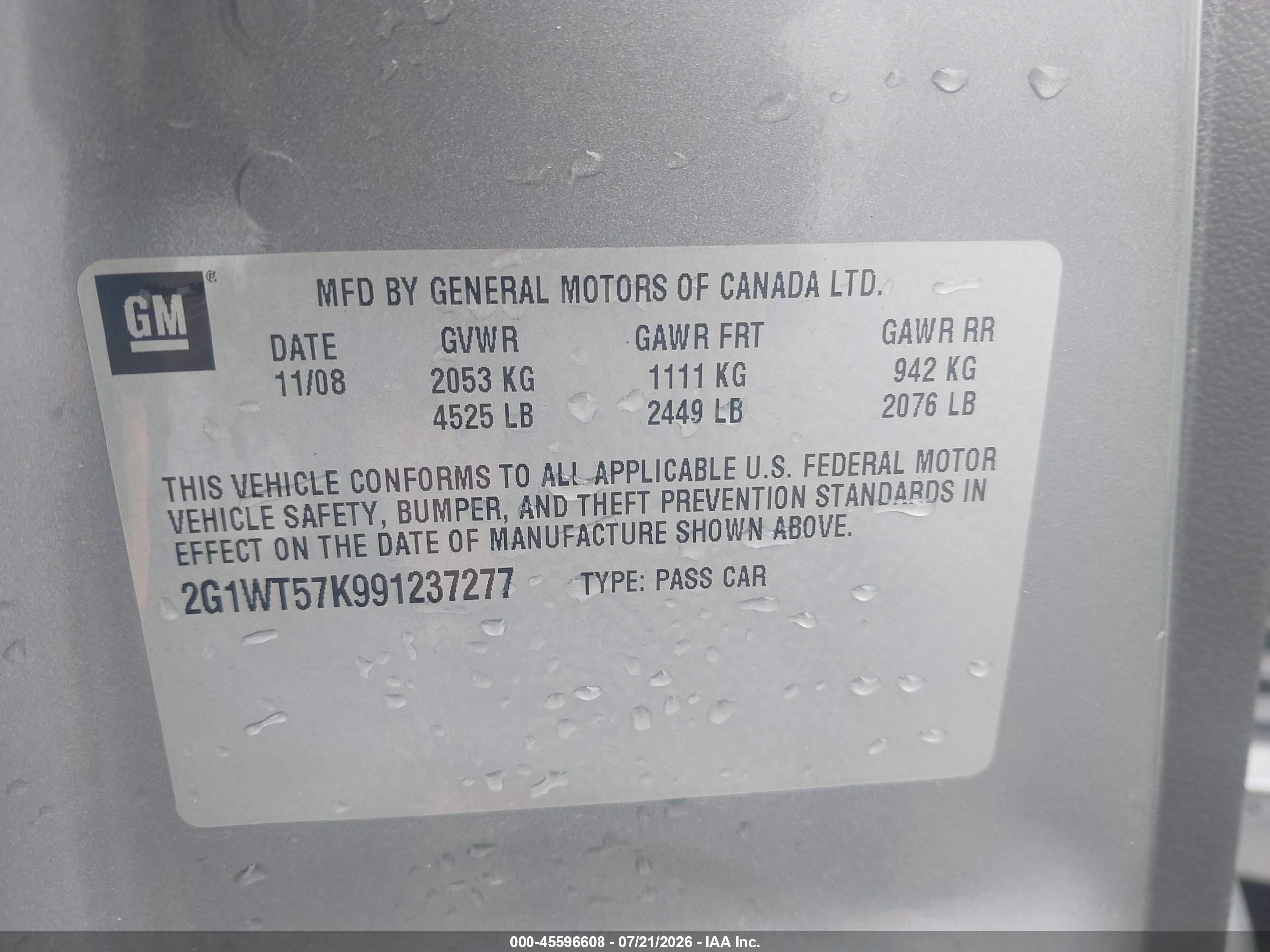 2009 Chevrolet Impala Lt Gray vin: 2G1WT57K991237277