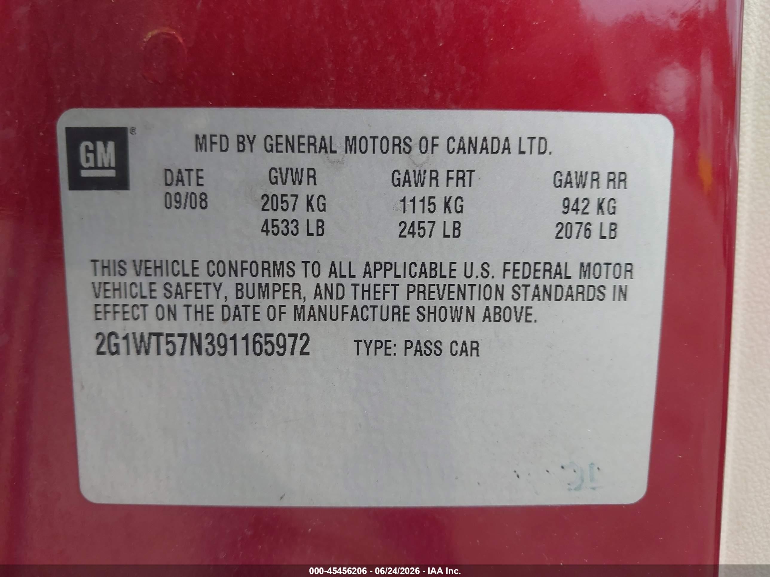 2009 Chevrolet Impala Lt Темно-бордовый vin: 2G1WT57N391165972
