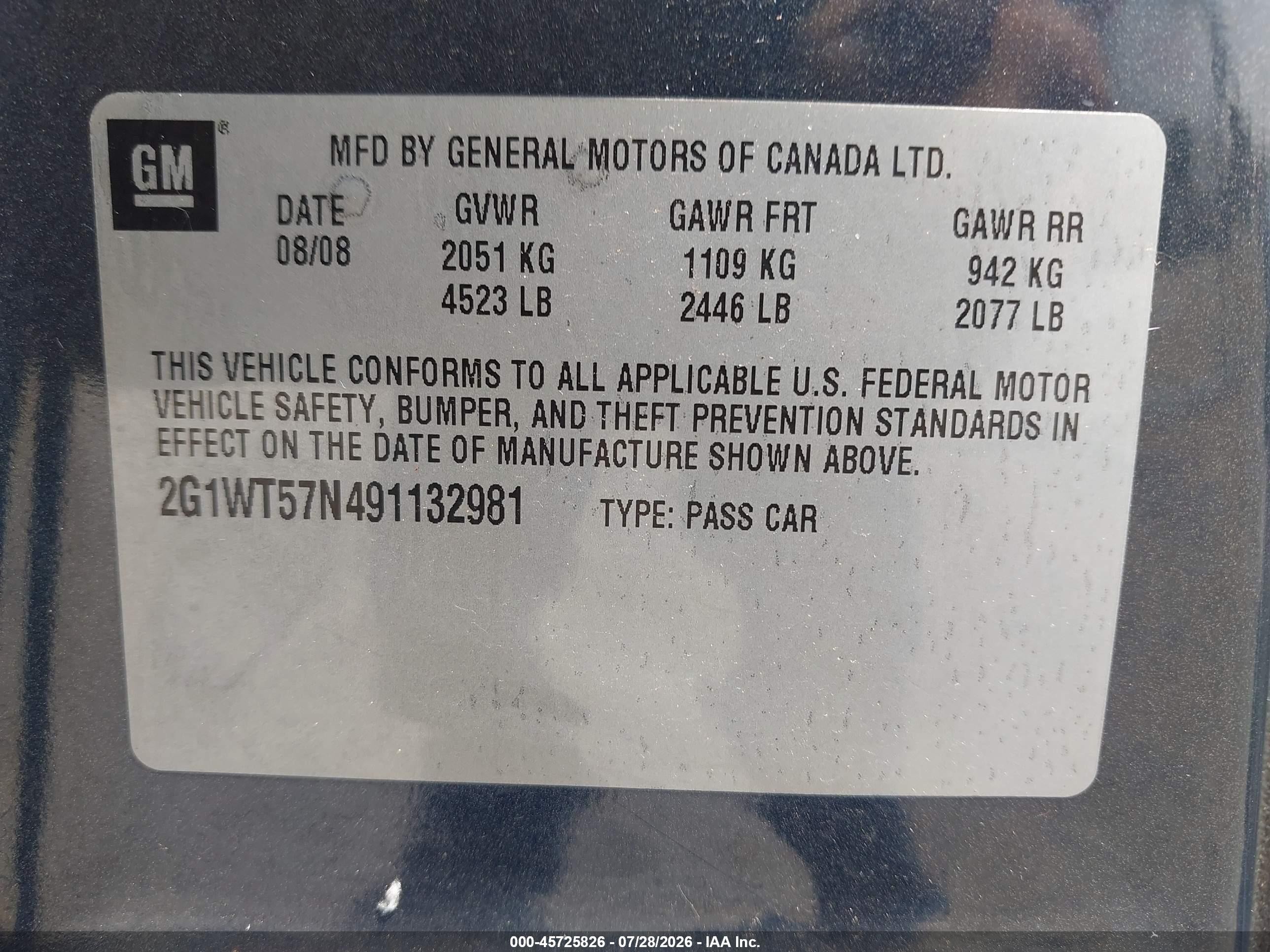 2009 Chevrolet Impala Lt Blue vin: 2G1WT57N491132981