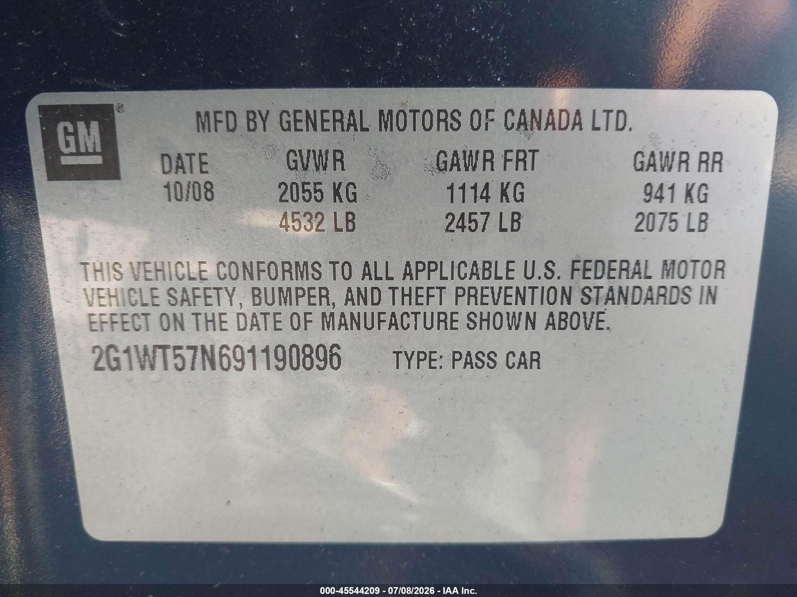 2009 Chevrolet Impala Lt Dark Blue vin: 2G1WT57N691190896