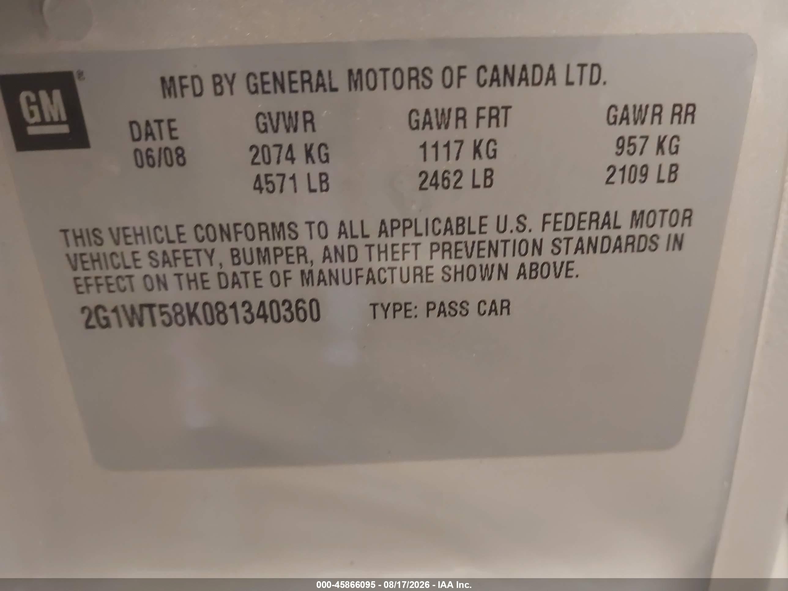 2008 Chevrolet Impala Lt Pewter vin: 2G1WT58K081340360