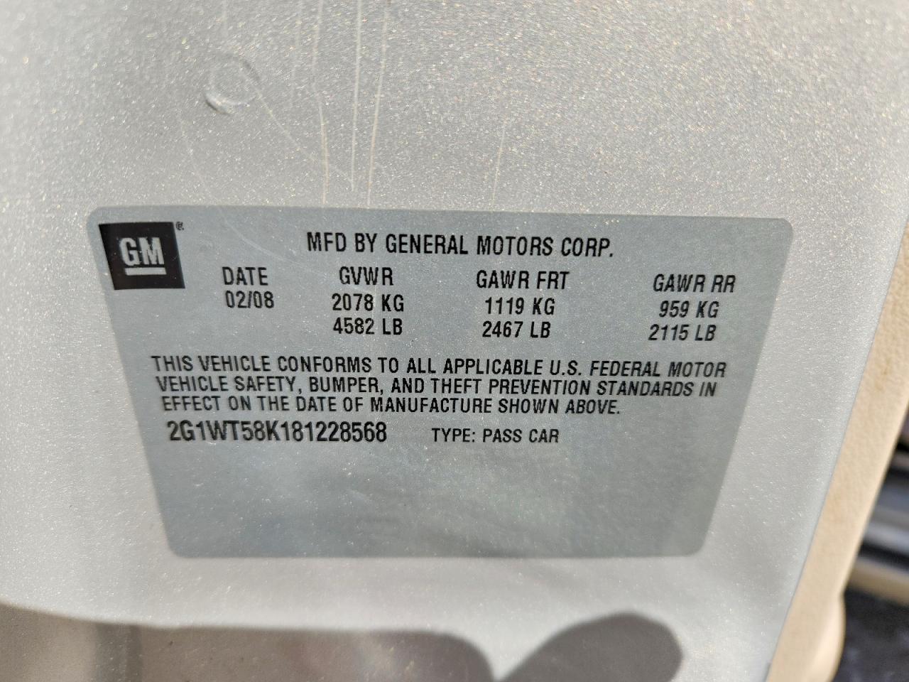 2008 Chevrolet Impala Lt Gold vin: 2G1WT58K181228568