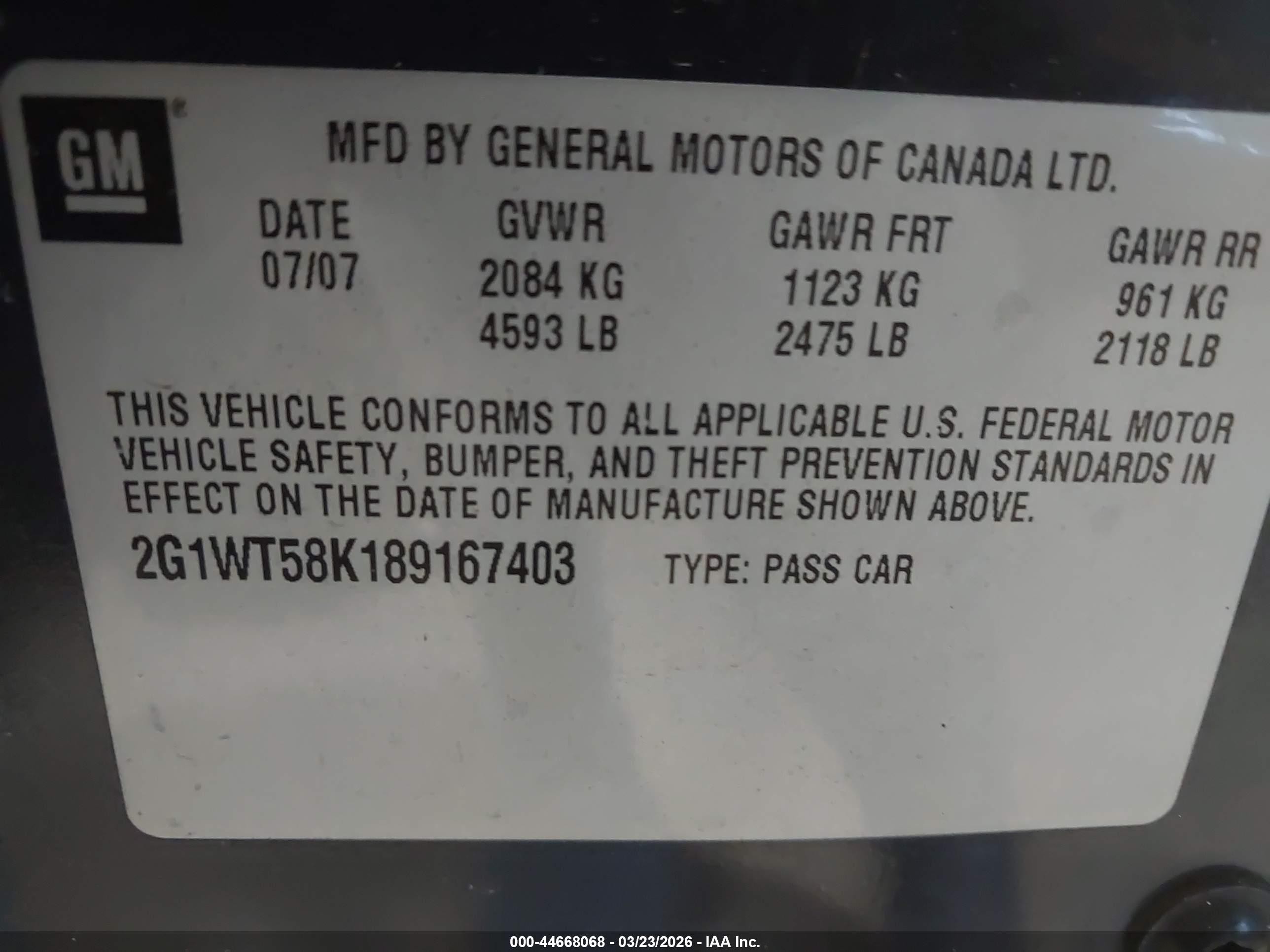 2008 Chevrolet Impala Lt Blue vin: 2G1WT58K189167403