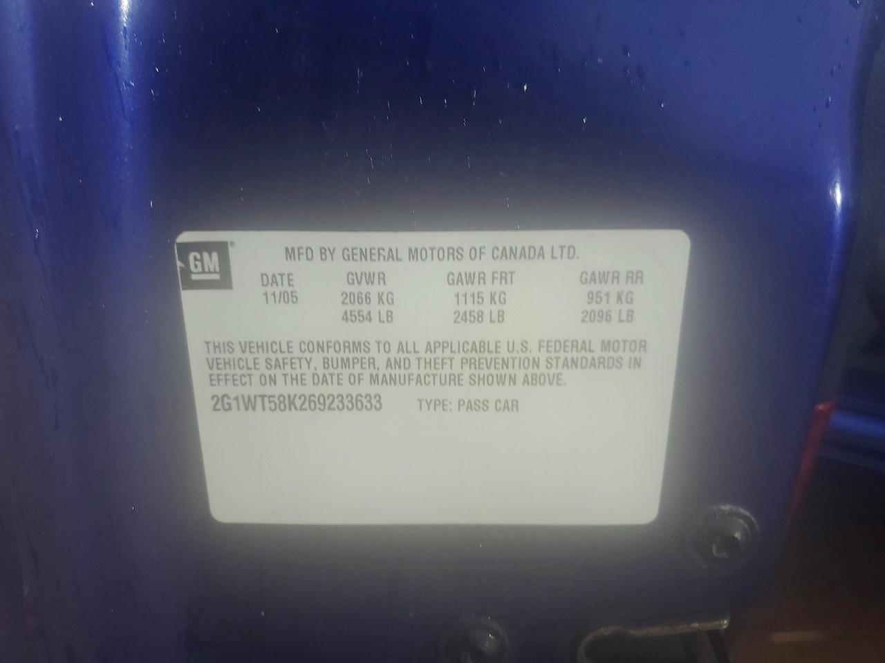 2006 Chevrolet Impala Lt Blue vin: 2G1WT58K269233633
