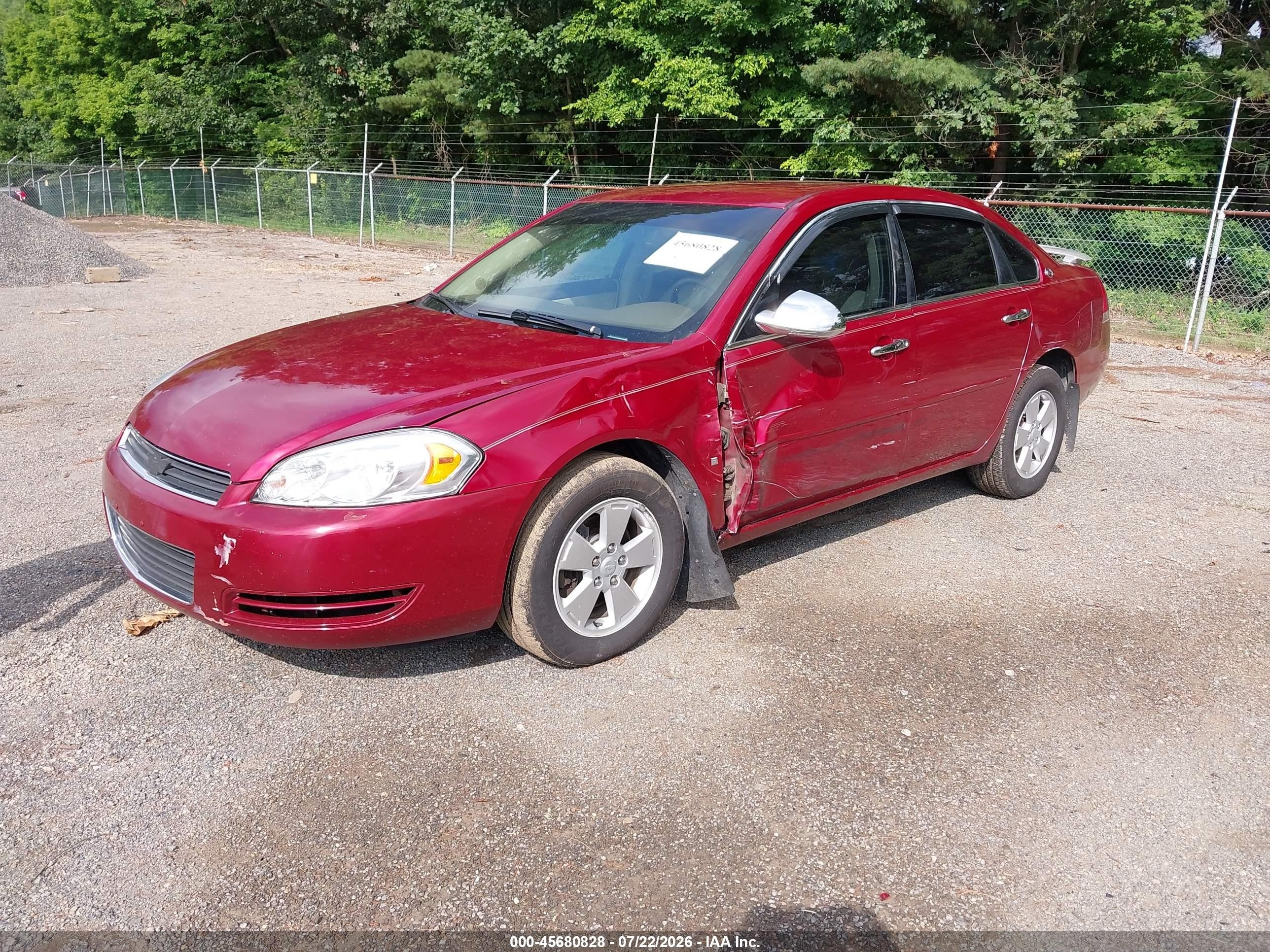 2007 Chevrolet Impala 3.5l Lt Red vin: 2G1WT58K279270182
