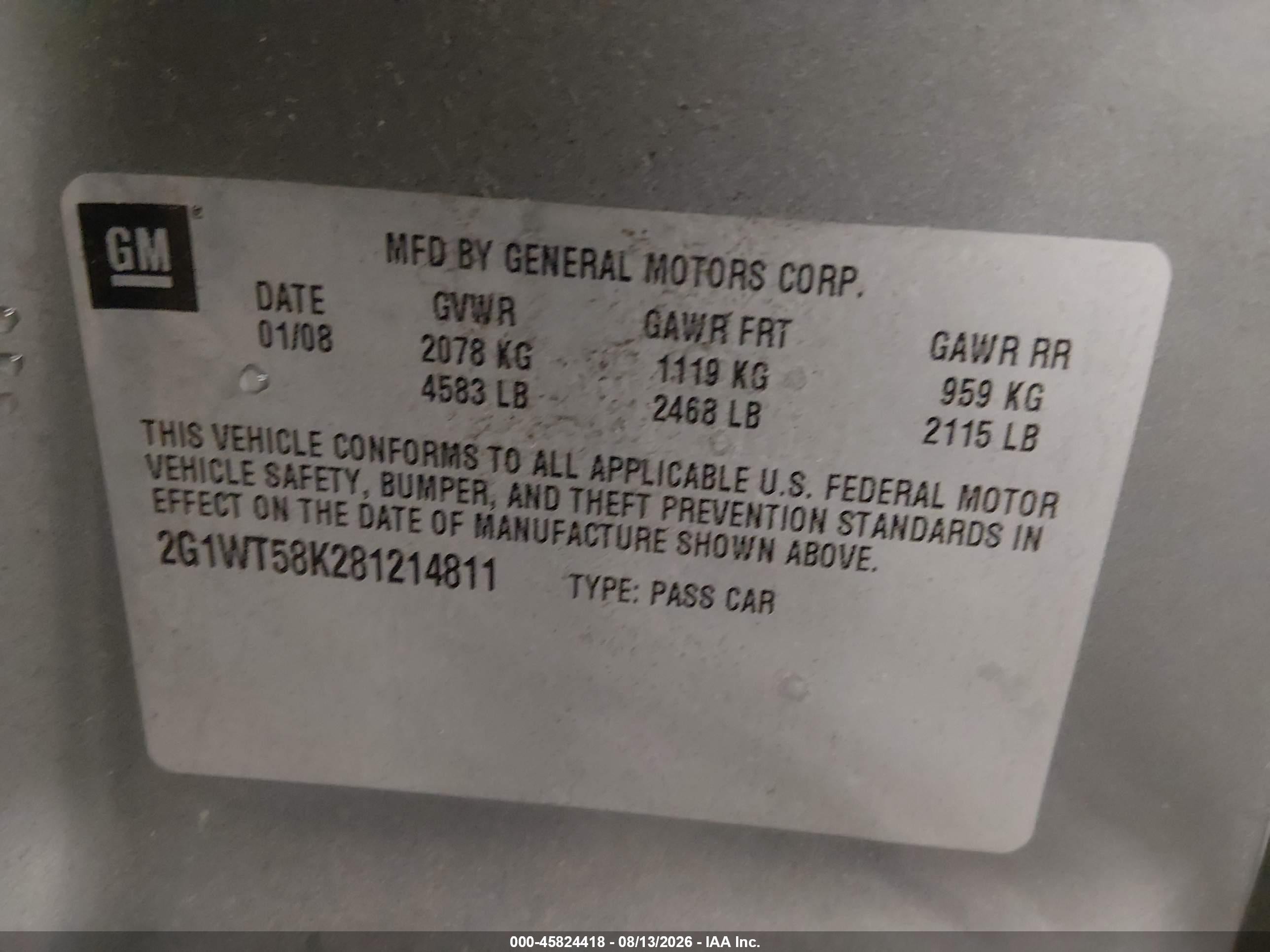 2008 Chevrolet Impala Lt Gray vin: 2G1WT58K281214811