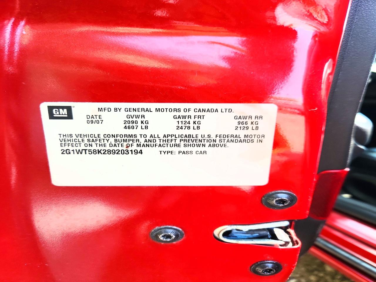 2008 Chevrolet Impala Lt Red vin: 2G1WT58K289203194