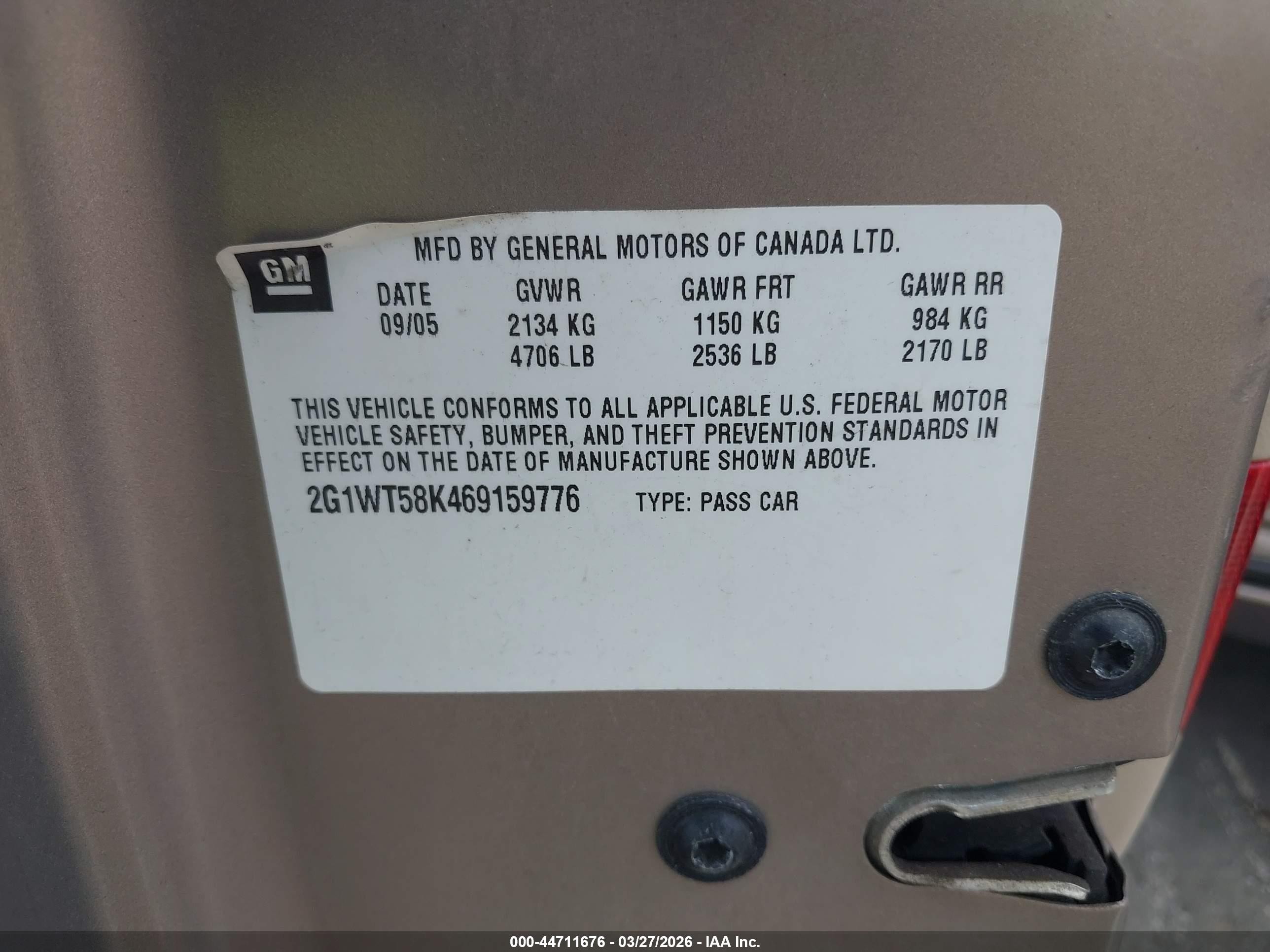 2006 Chevrolet Impala Lt Tan vin: 2G1WT58K469159776
