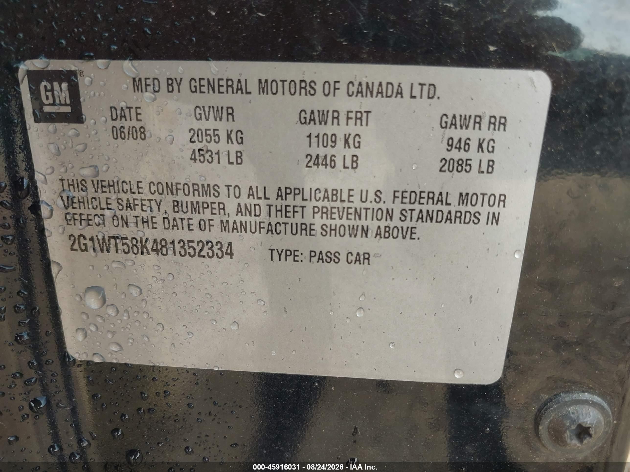 2008 Chevrolet Impala Lt Black vin: 2G1WT58K481352334