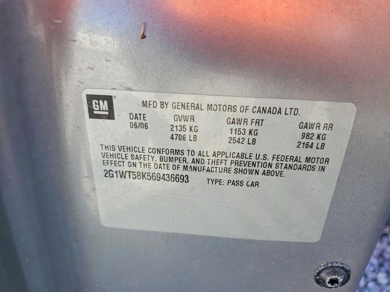 2006 Chevrolet Impala Lt Gray vin: 2G1WT58K569436693