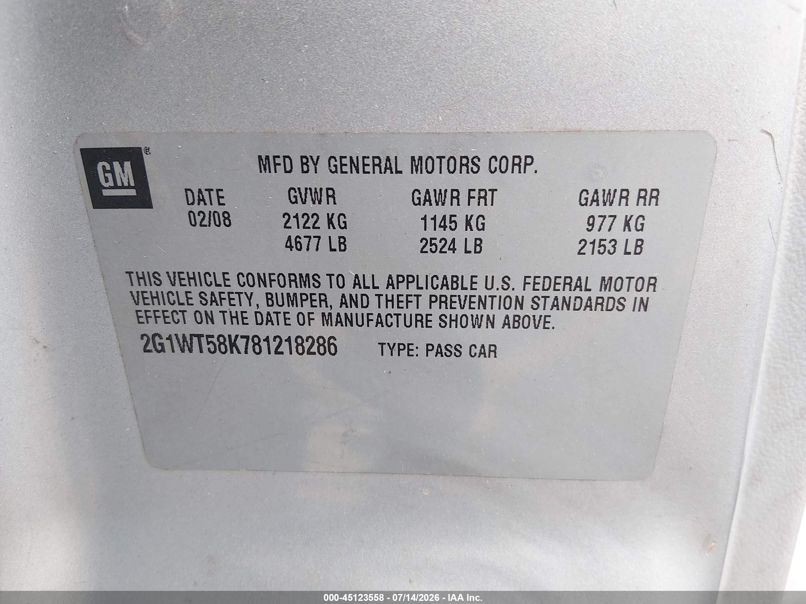 2008 Chevrolet Impala Lt Silver vin: 2G1WT58K781218286