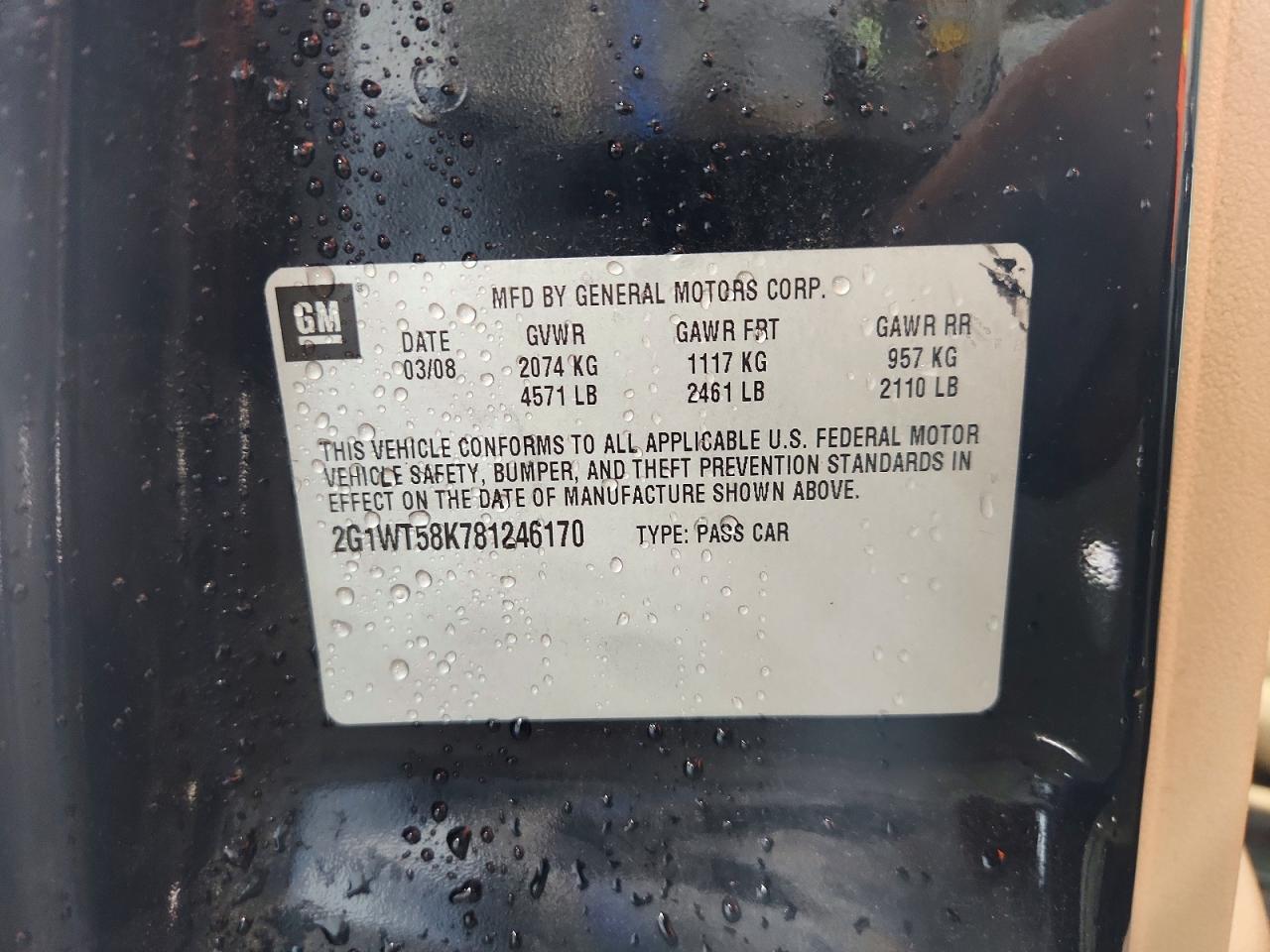 2008 Chevrolet Impala Lt Black vin: 2G1WT58K781246170