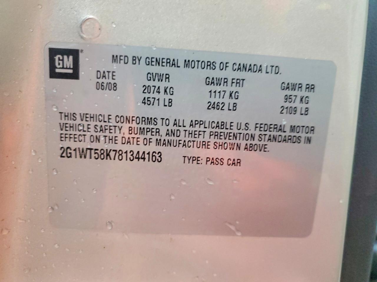 2008 Chevrolet Impala Lt Tan vin: 2G1WT58K781344163