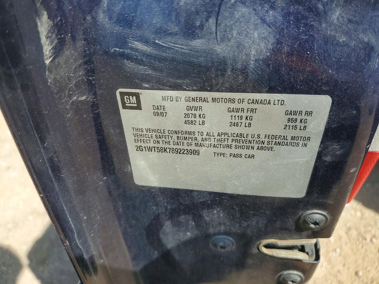 2008 Chevrolet Impala Lt Blue vin: 2G1WT58K789223909
