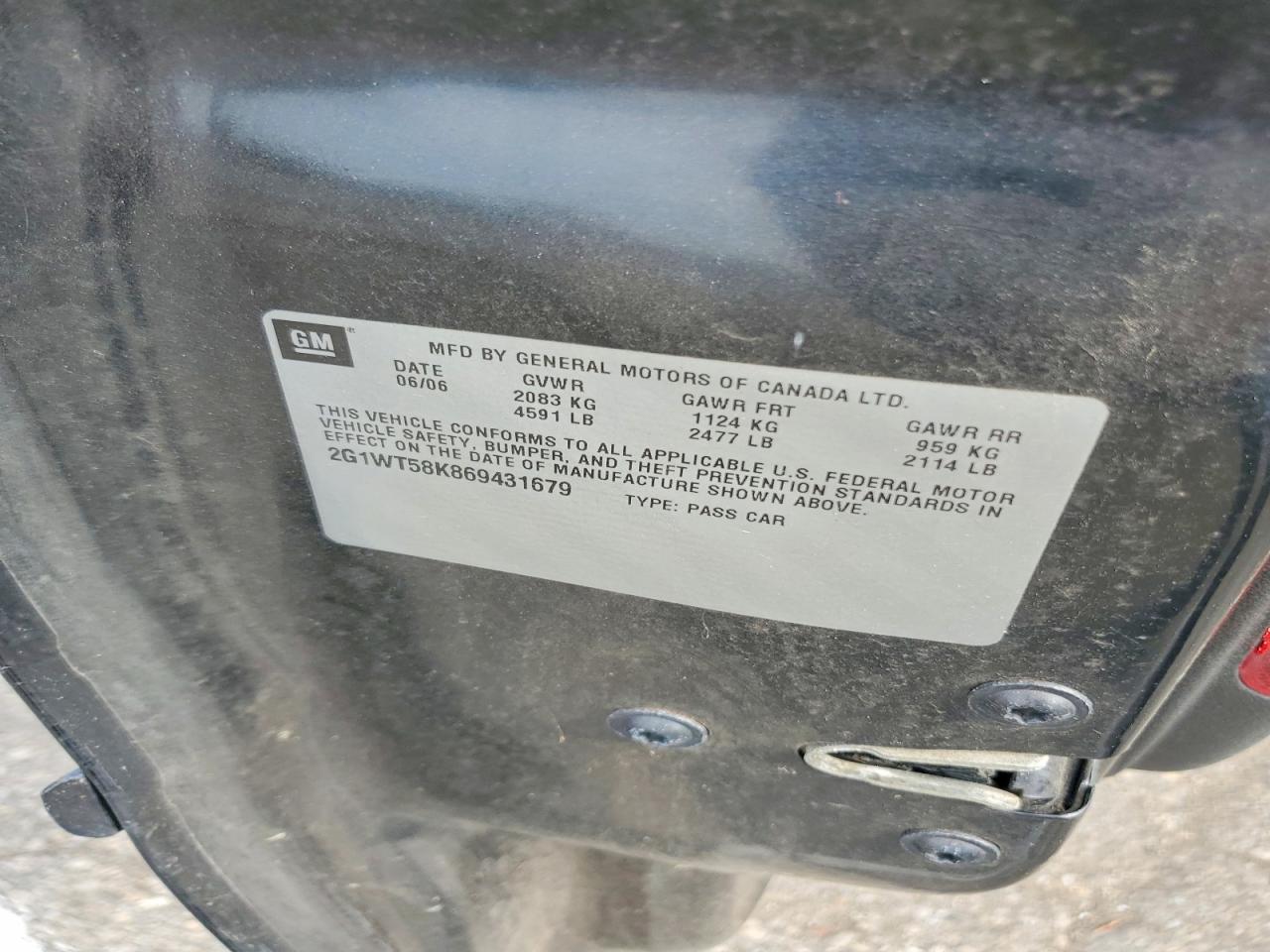 2006 Chevrolet Impala Lt Black vin: 2G1WT58K869431679