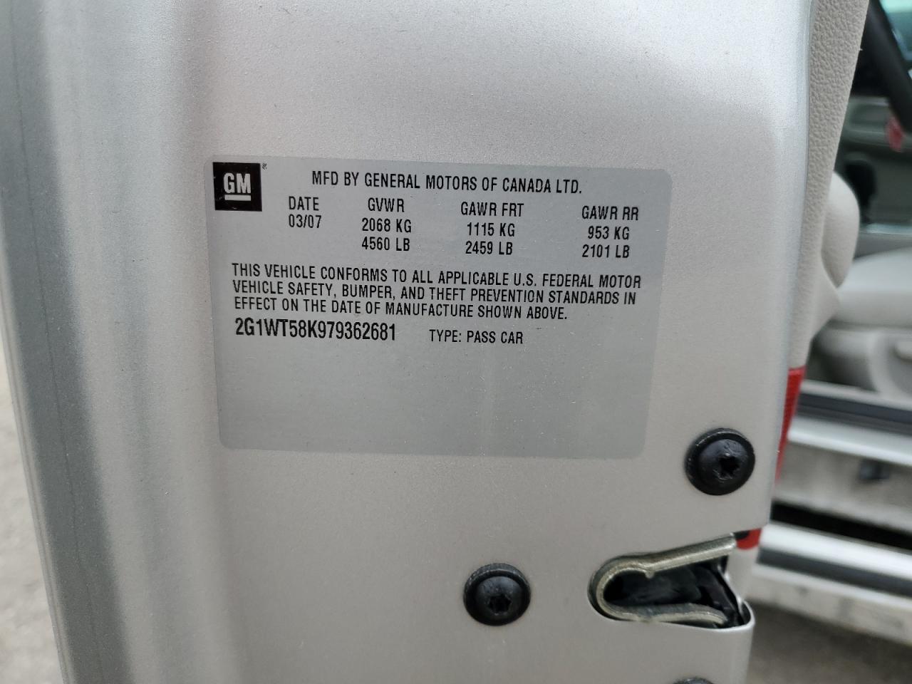 2007 Chevrolet Impala Lt Серебряный vin: 2G1WT58K979362681