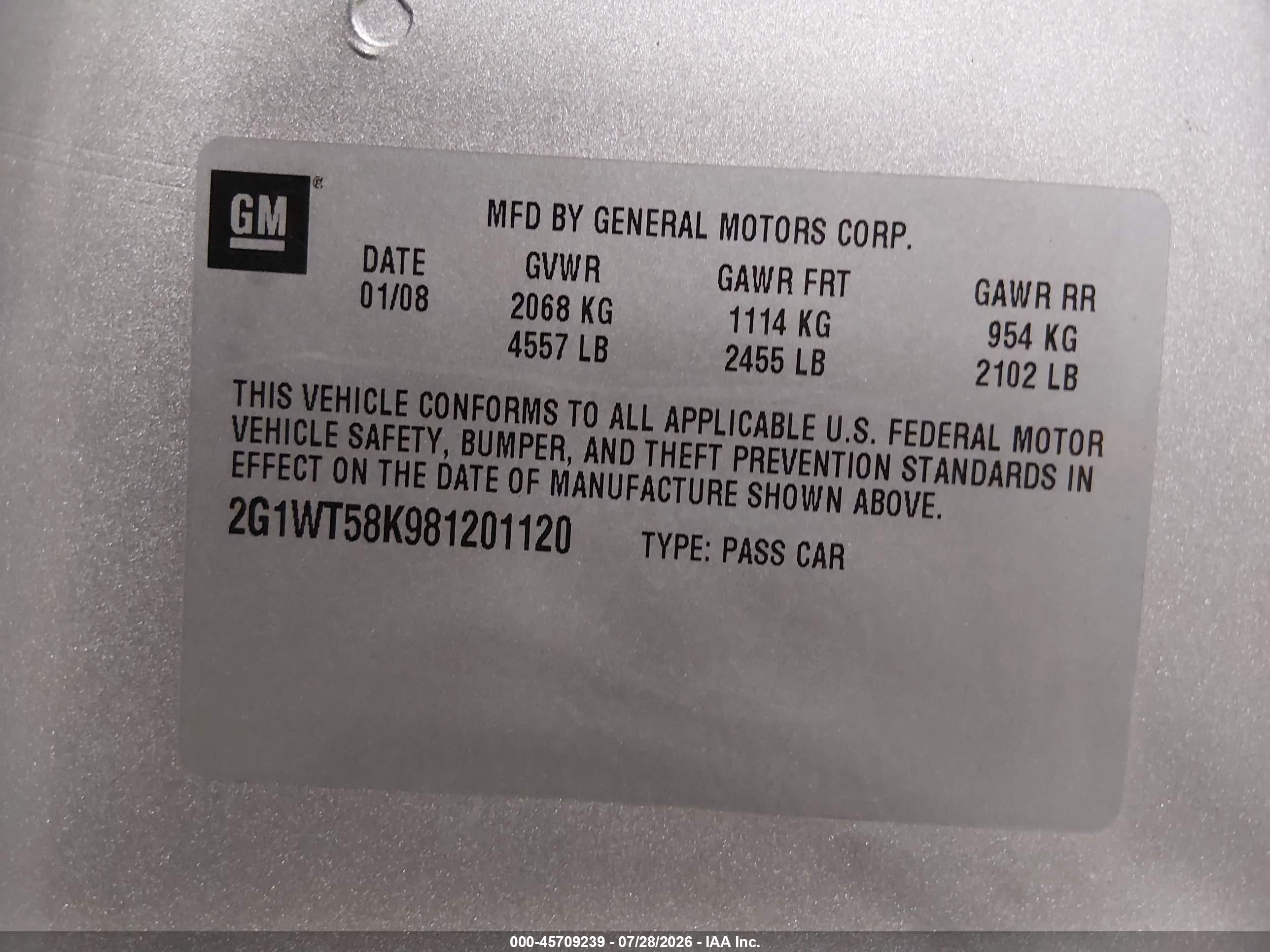 2008 Chevrolet Impala Lt Silver vin: 2G1WT58K981201120