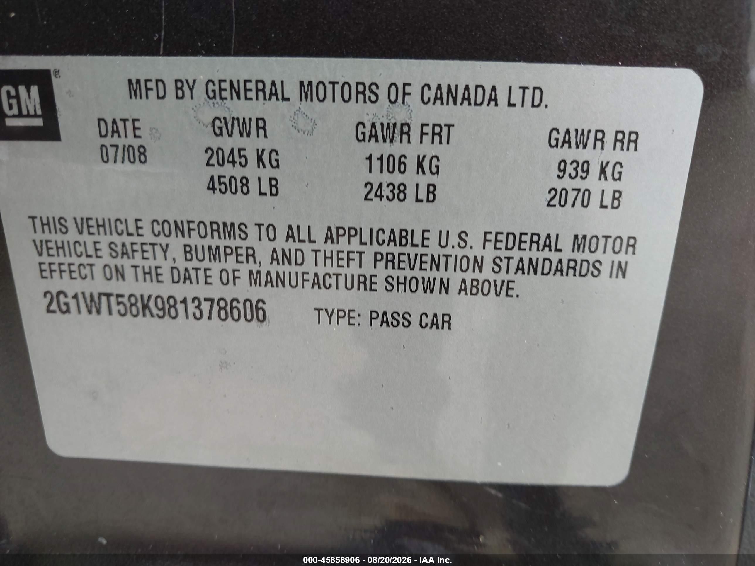2008 Chevrolet Impala Lt Burgundy vin: 2G1WT58K981378606