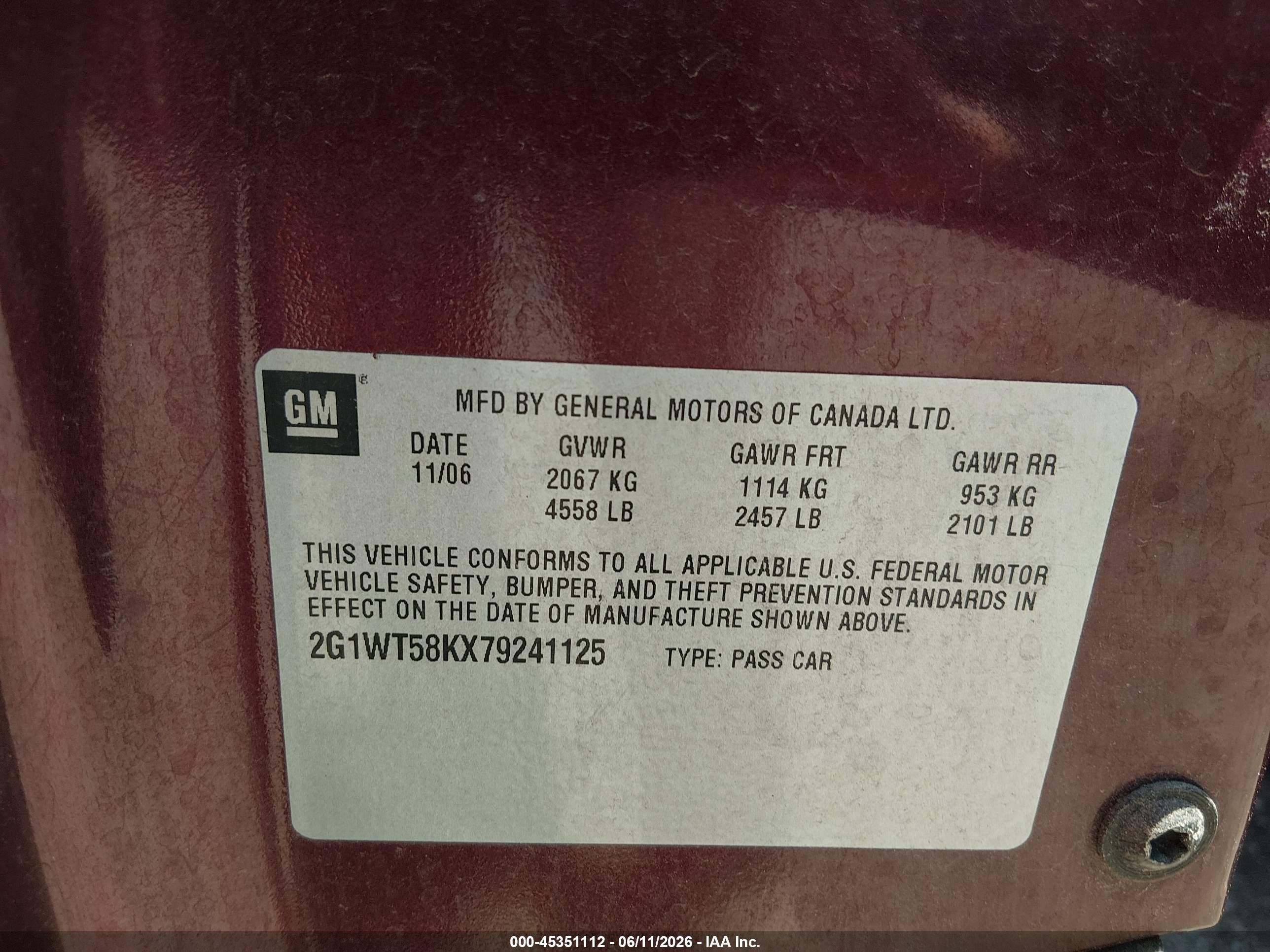 2007 Chevrolet Impala Lt Purple vin: 2G1WT58KX79241125