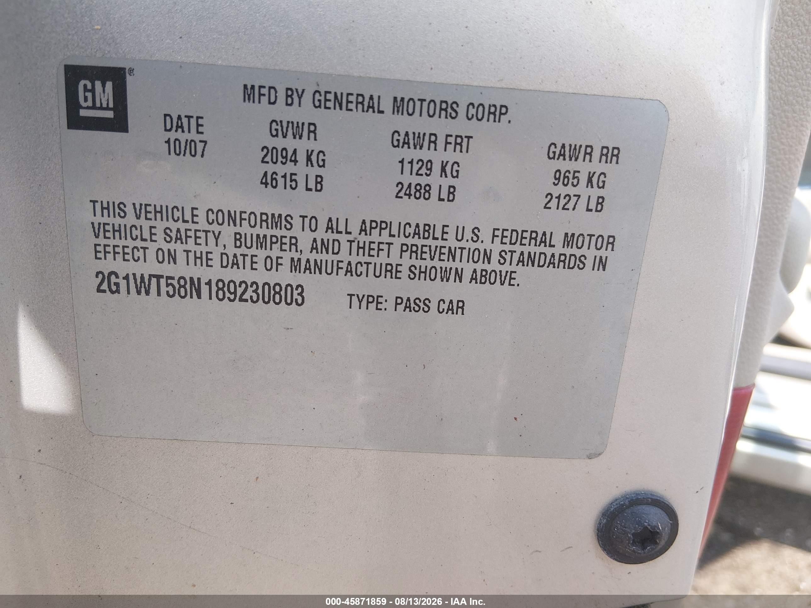 2008 Chevrolet Impala Lt Золотой vin: 2G1WT58N189230803