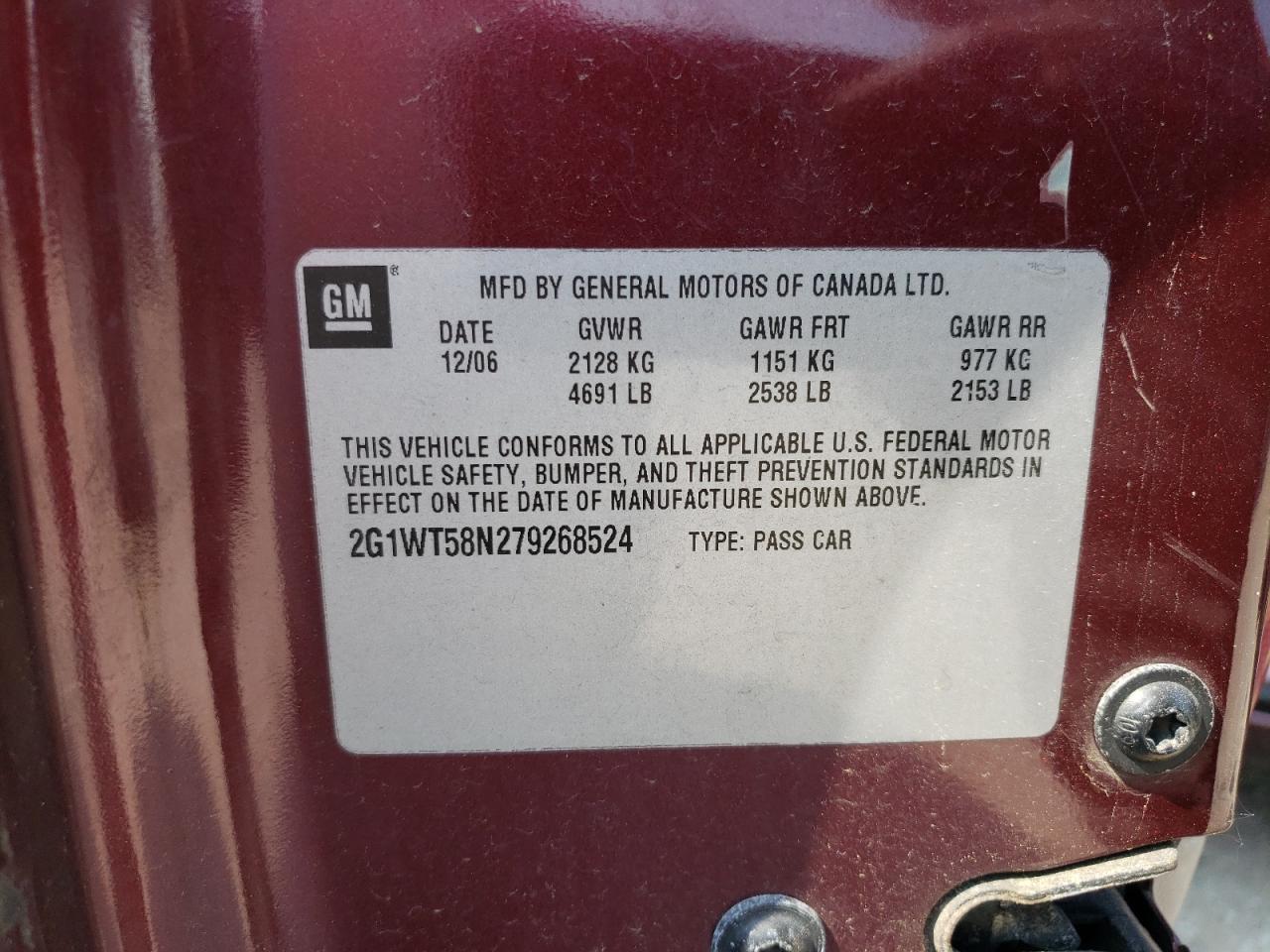 2007 Chevrolet Impala Lt Burgundy vin: 2G1WT58N279268524