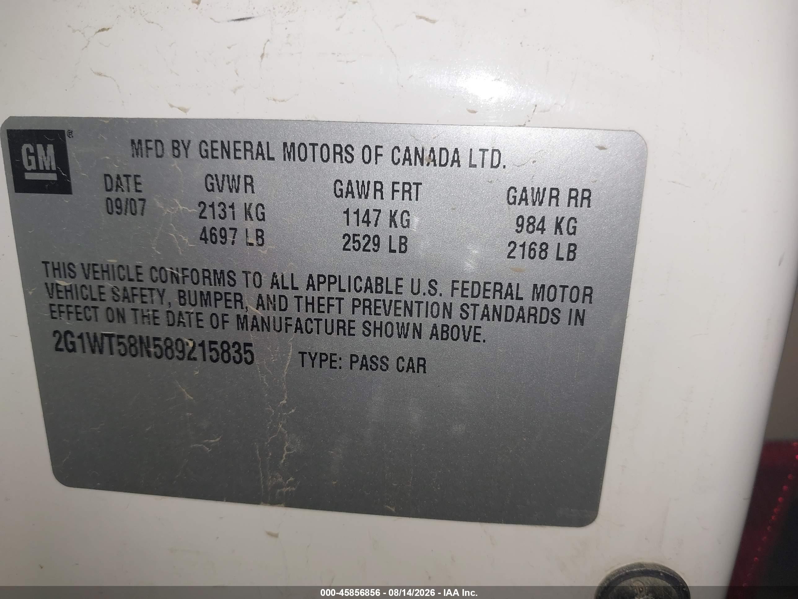 2008 Chevrolet Impala Lt White vin: 2G1WT58N589215835
