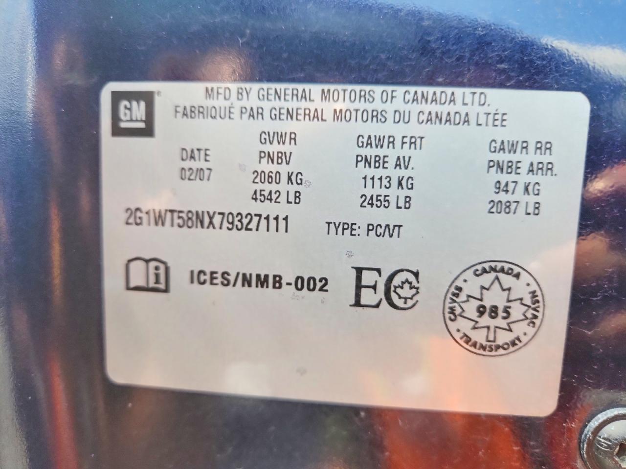 2007 Chevrolet Impala Lt Blue vin: 2G1WT58NX79327111