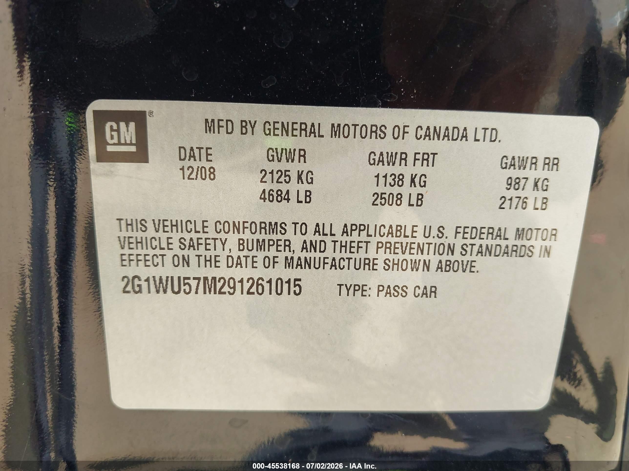 2009 Chevrolet Impala Ltz Black vin: 2G1WU57M291261015