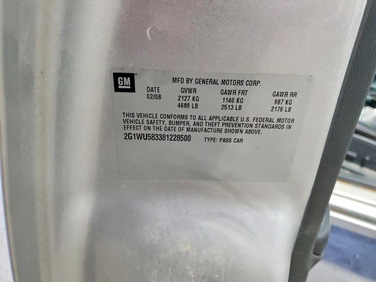 2008 Chevrolet Impala Ltz Silver vin: 2G1WU583381228500