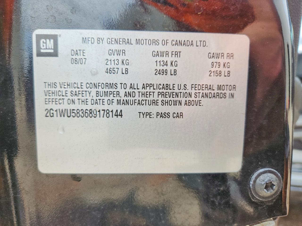 2008 Chevrolet Impala Ltz Черный vin: 2G1WU583689178144