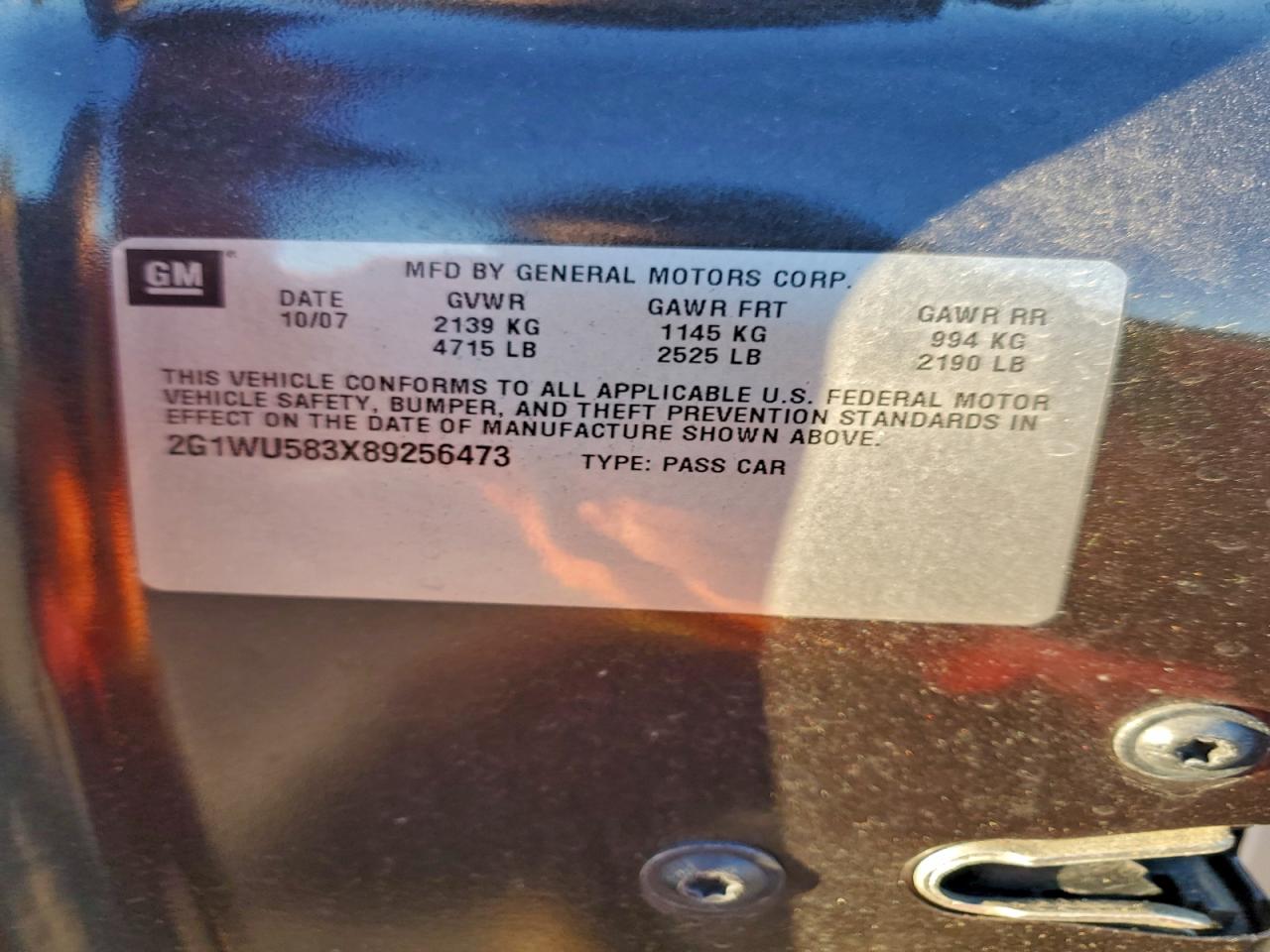 2008 Chevrolet Impala Ltz Угольный vin: 2G1WU583X89256473