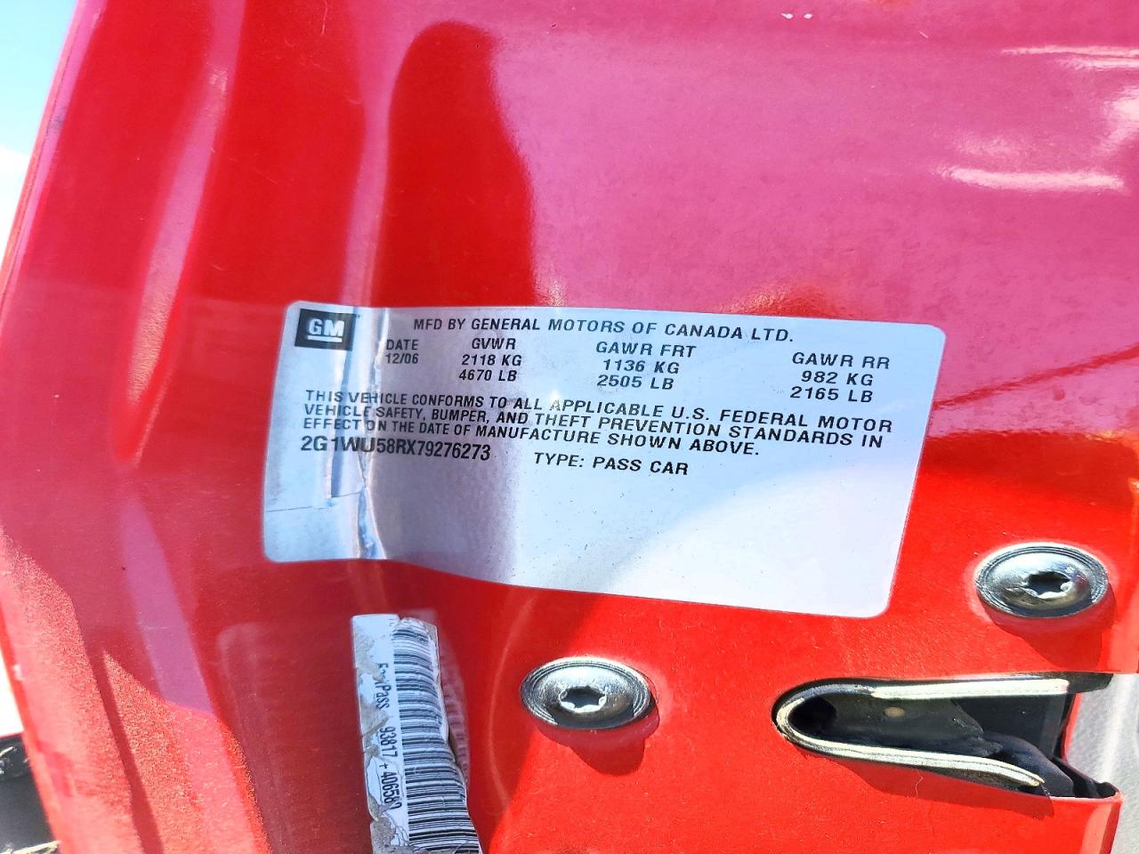 2007 Chevrolet Impala Ltz Красный vin: 2G1WU58RX79276273